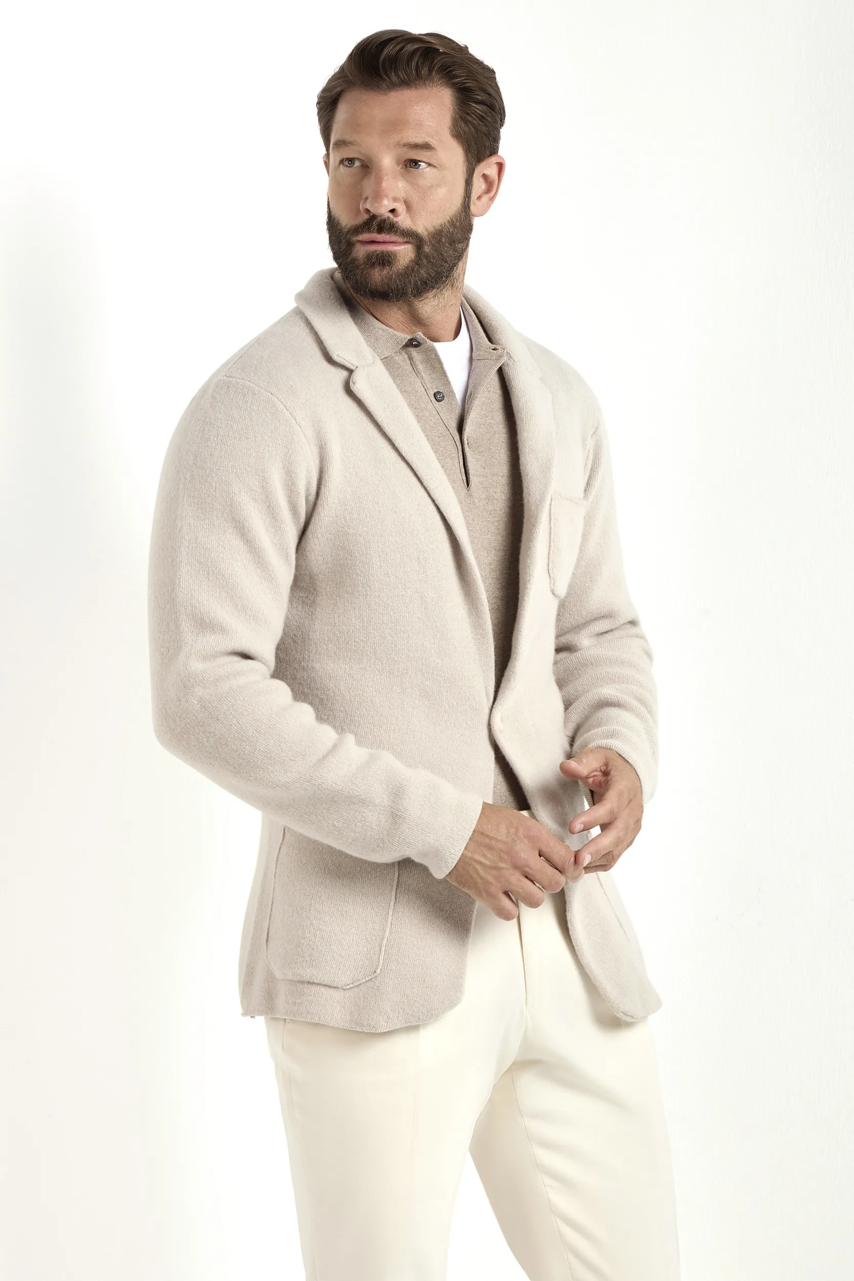 Stone knitted jacket – wool and cashmere – Made in Italy - Image 4