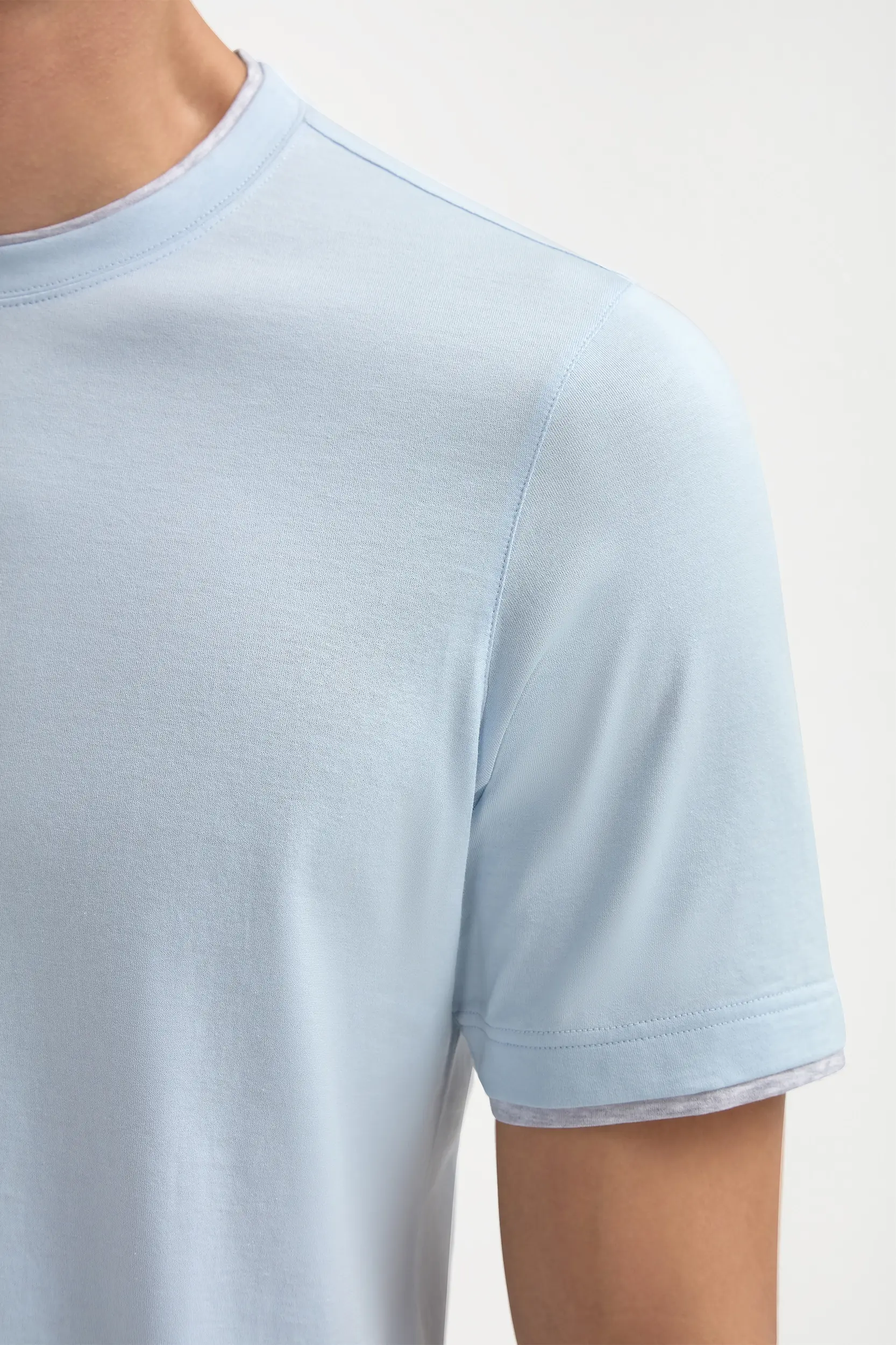 Light blue cotton t-shirt with collar detail - Made in Italy - Image 3