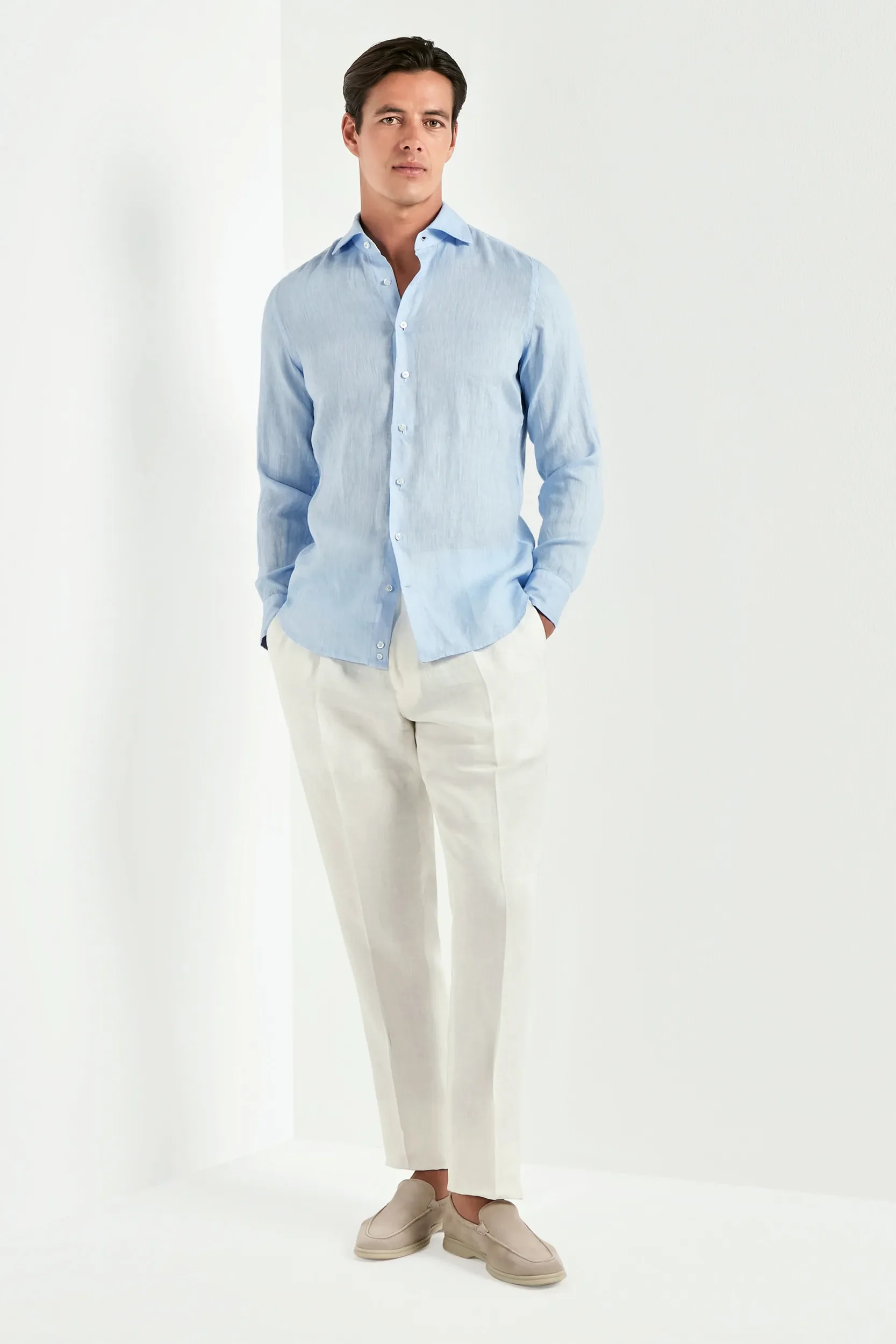 Light blue garment dyed linen shirt - Made in Italy - Image 3