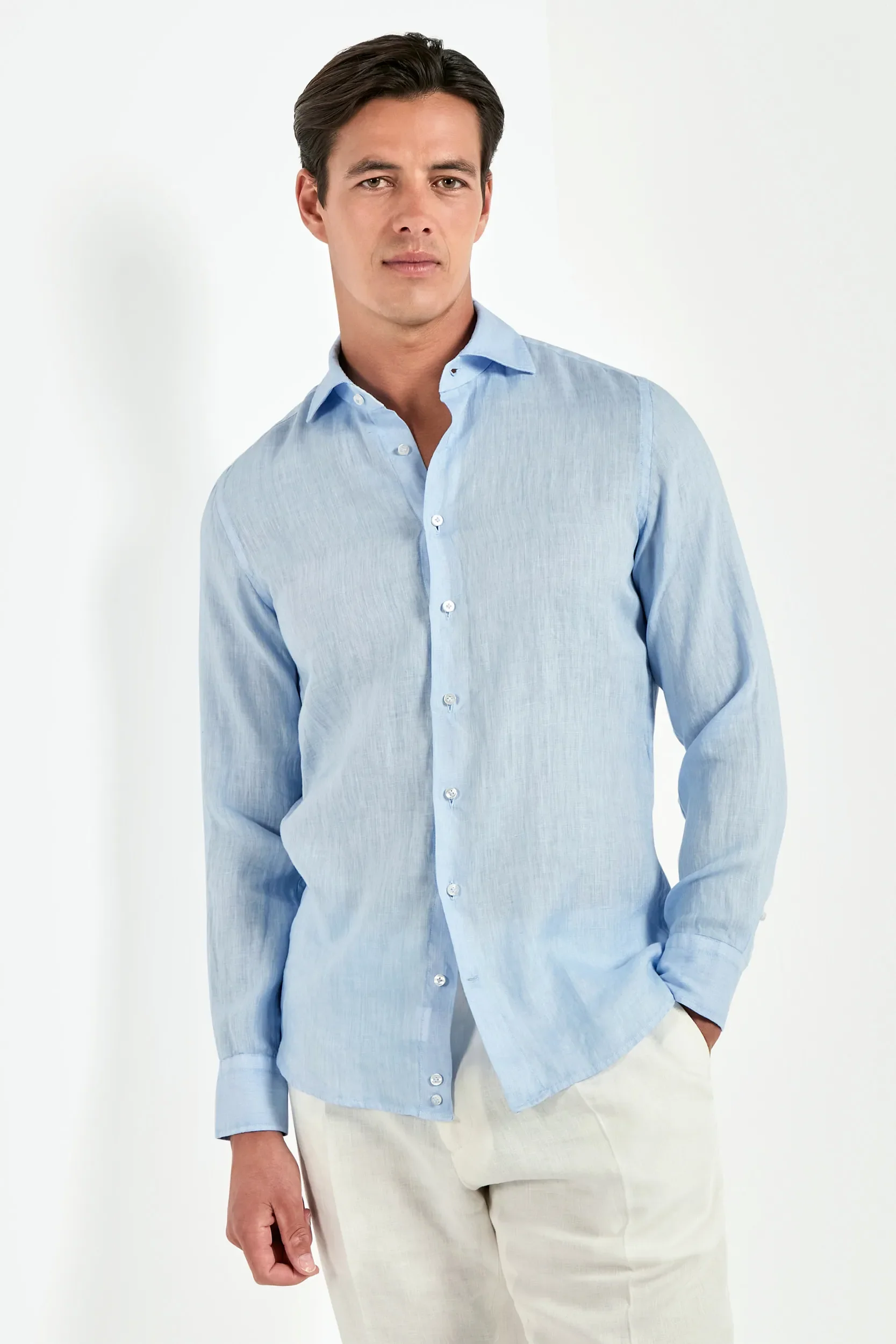 Light blue garment dyed linen shirt - Made in Italy - Image 4