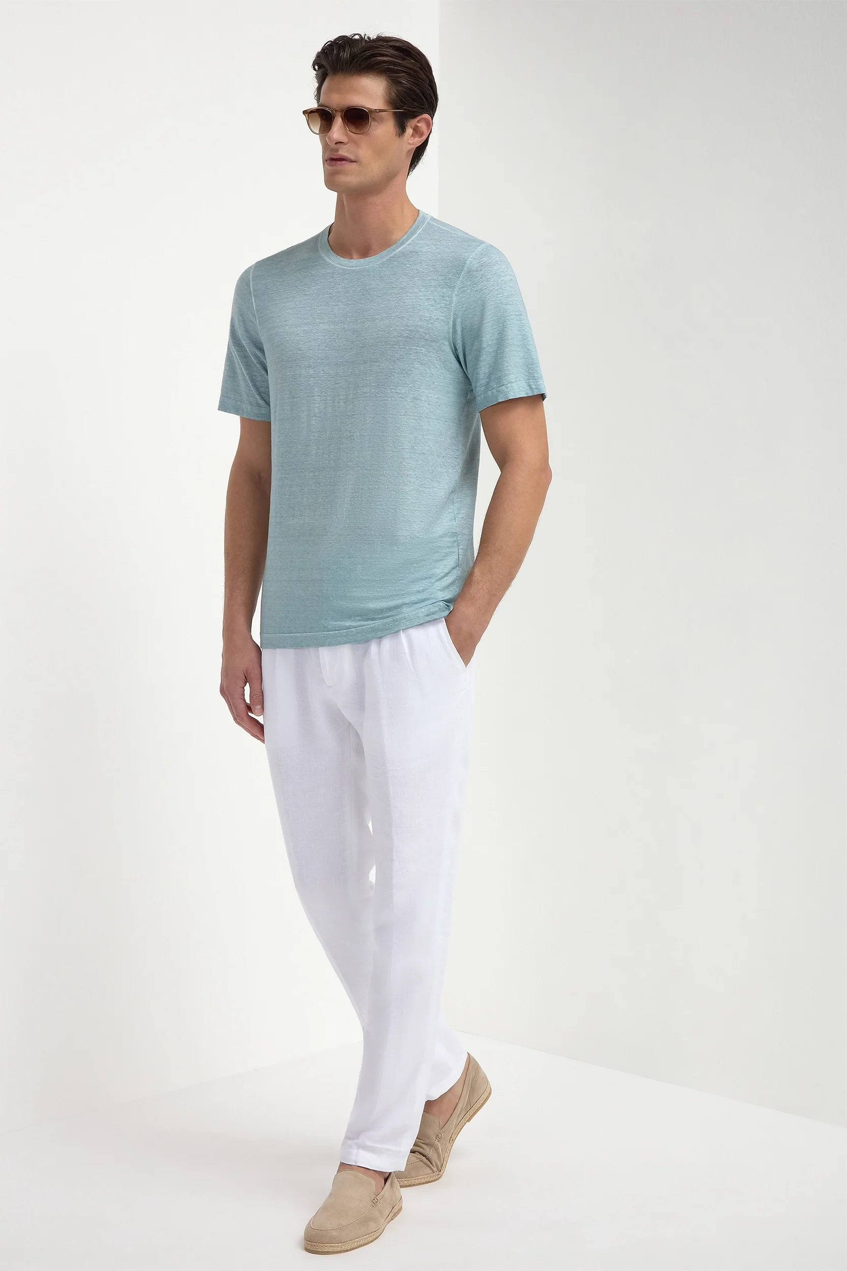 Light blue linen t-shirt - Made in Italy - Image 3