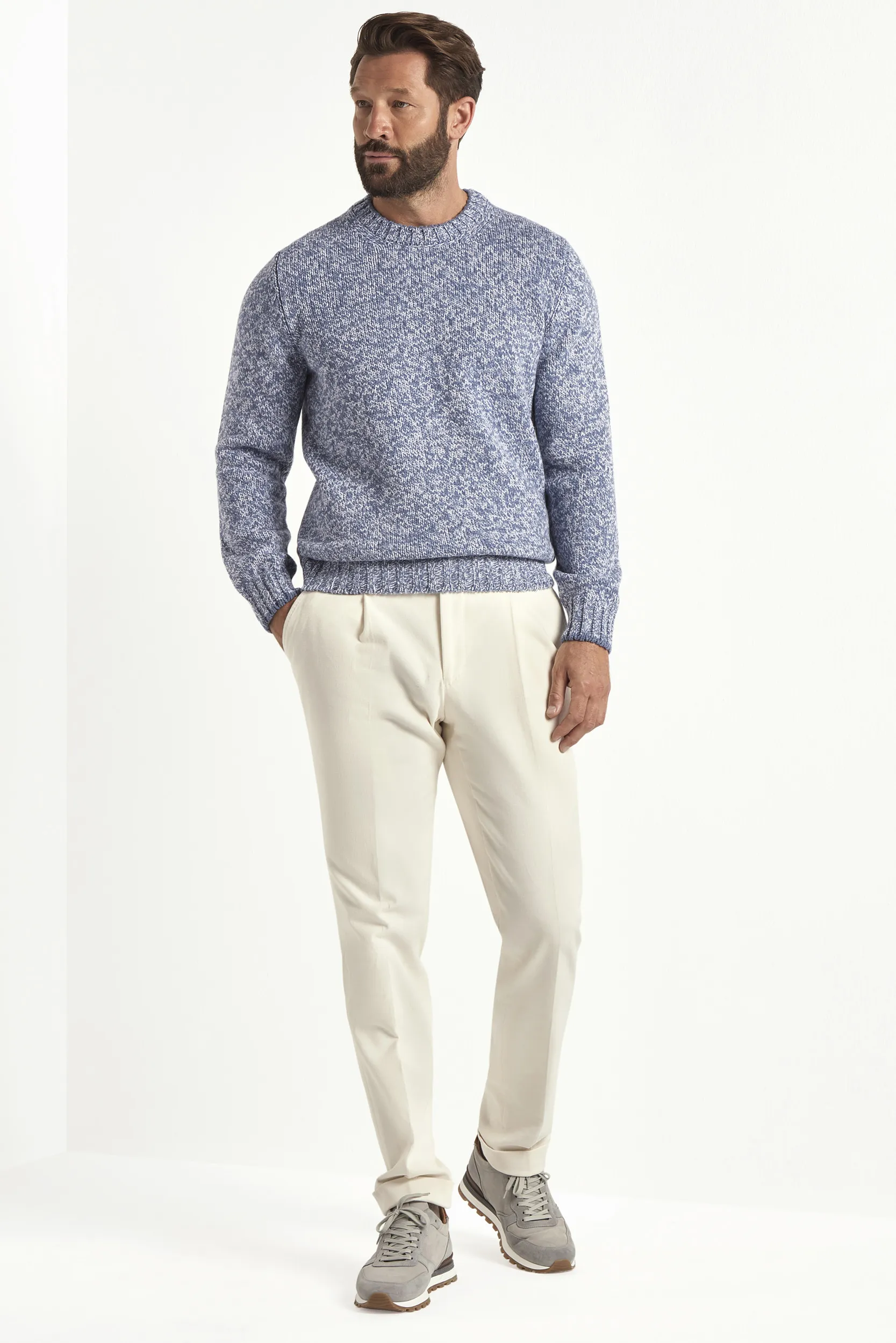 Light blue mouline round neck - Made in Italy