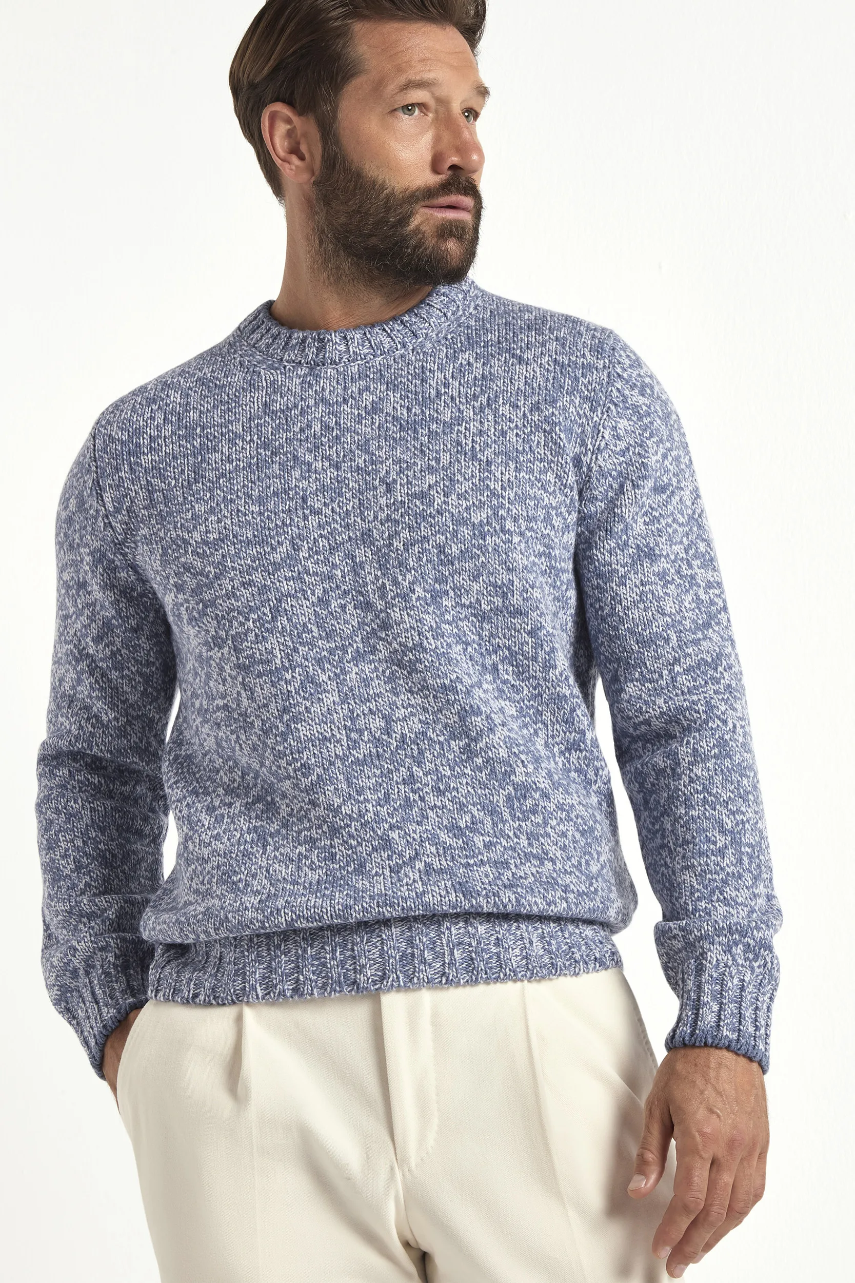 Light blue mouline round neck - Made in Italy - Image 3