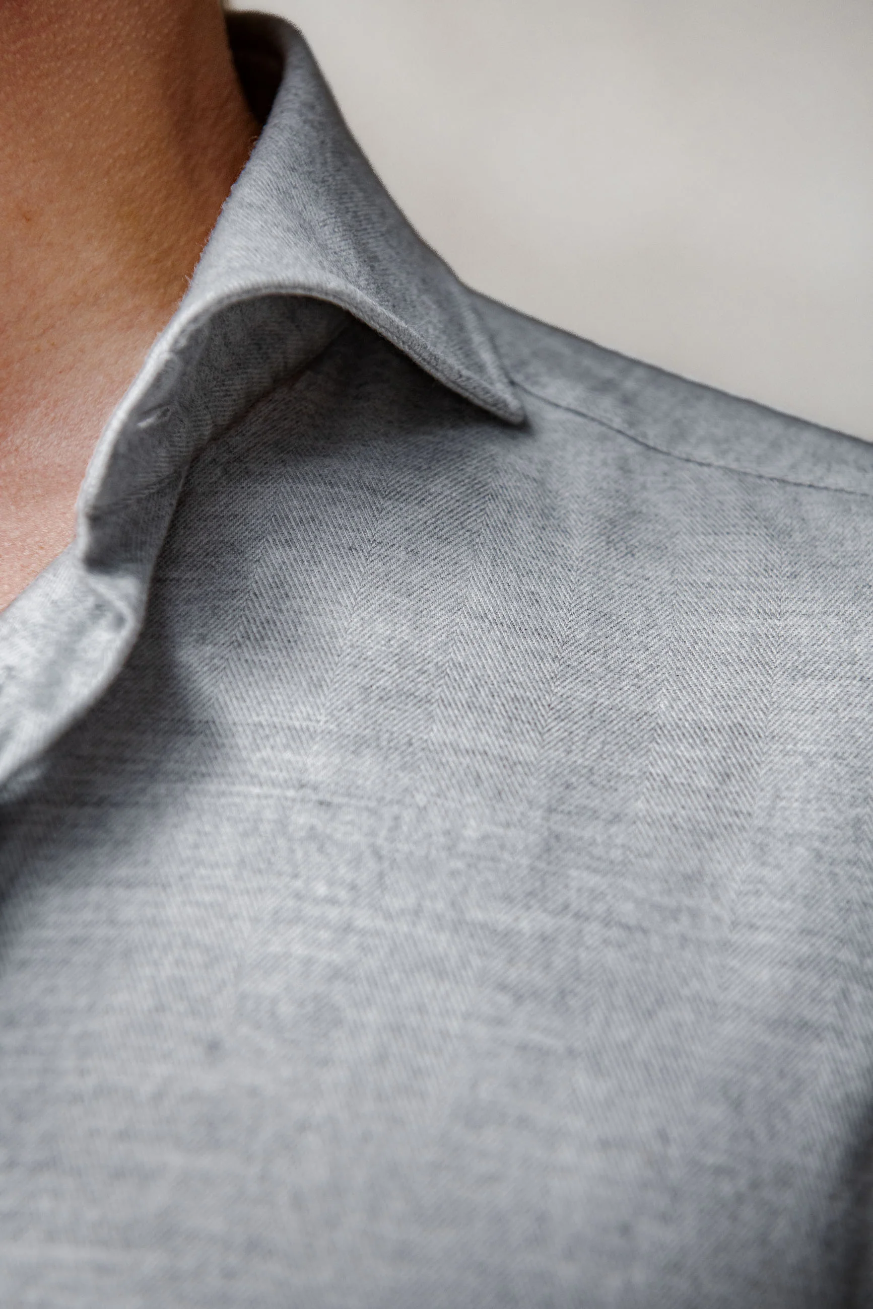 Light grey herringbone cotton and Tencel™ shirt - Made In Italy - Image 2