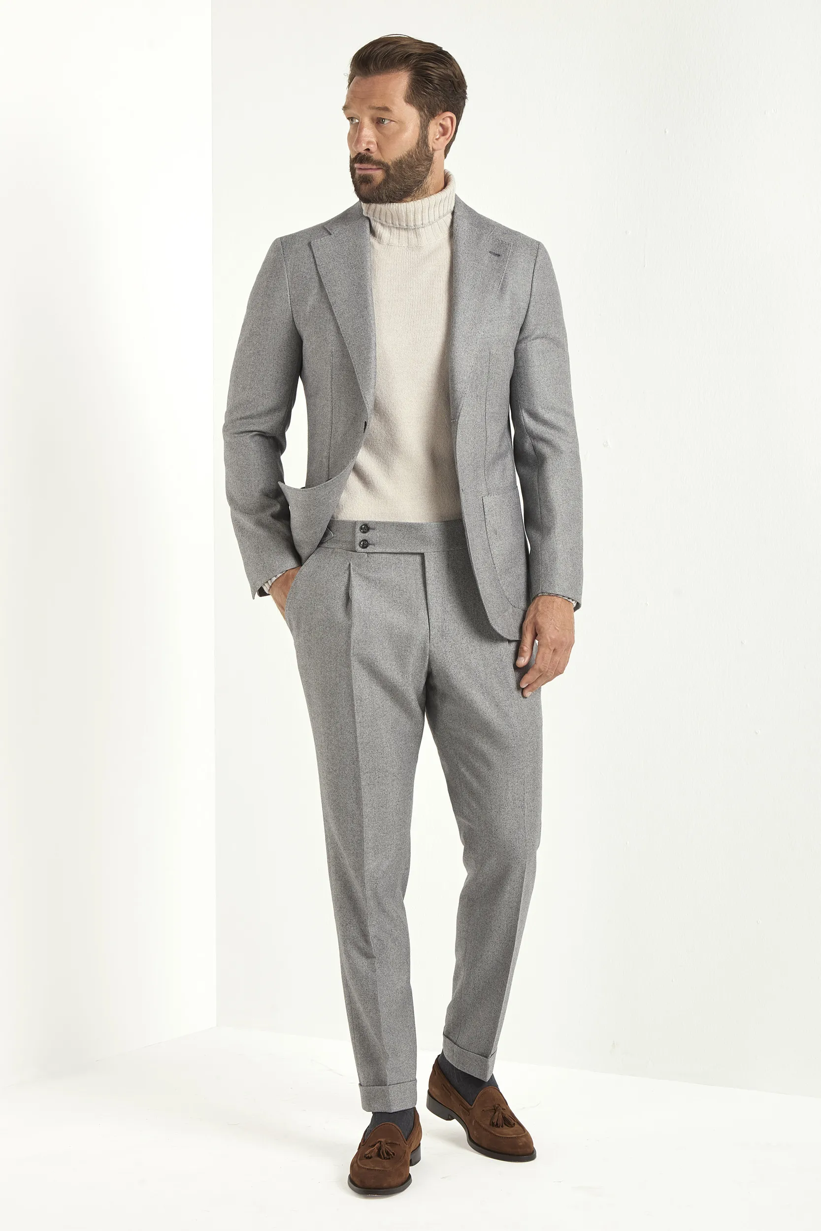 Light grey herringbone suit - Made in Italy