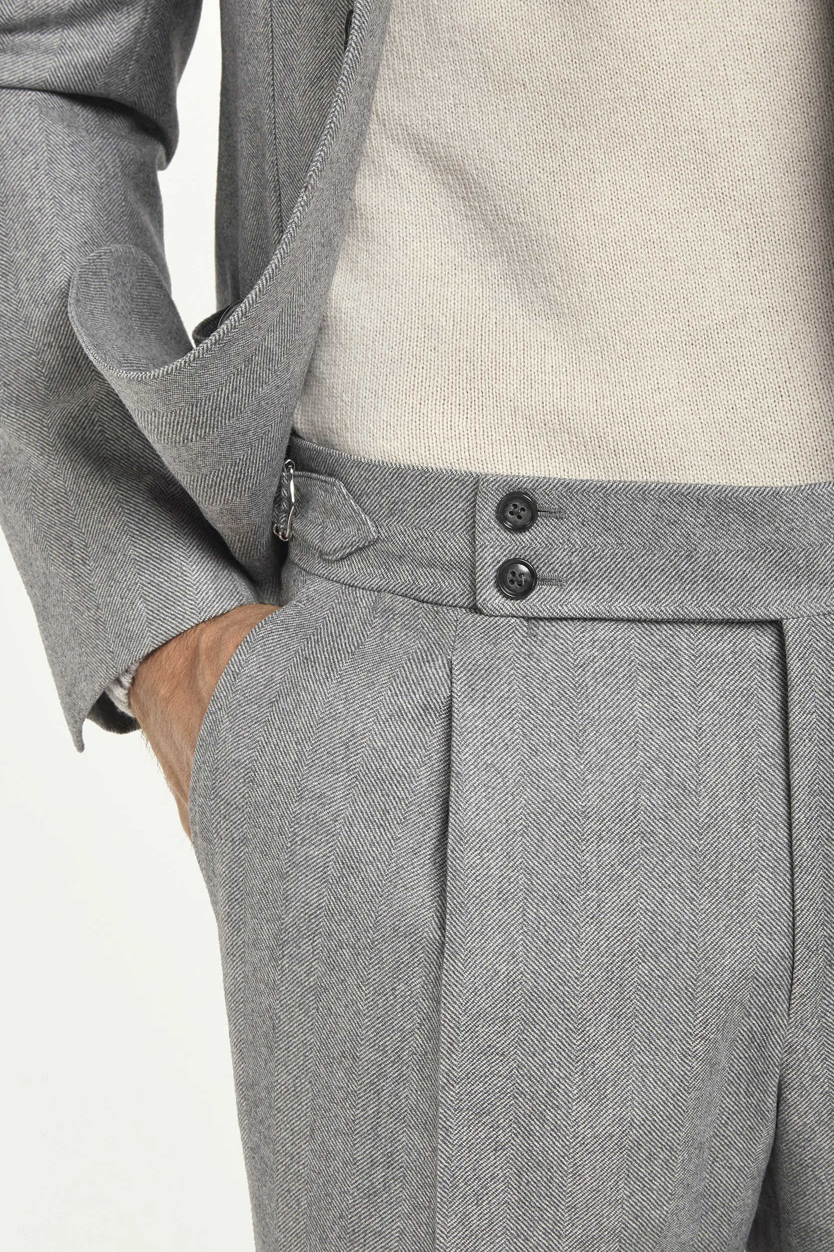 Light grey herringbone suit - Made in Italy - Image 3