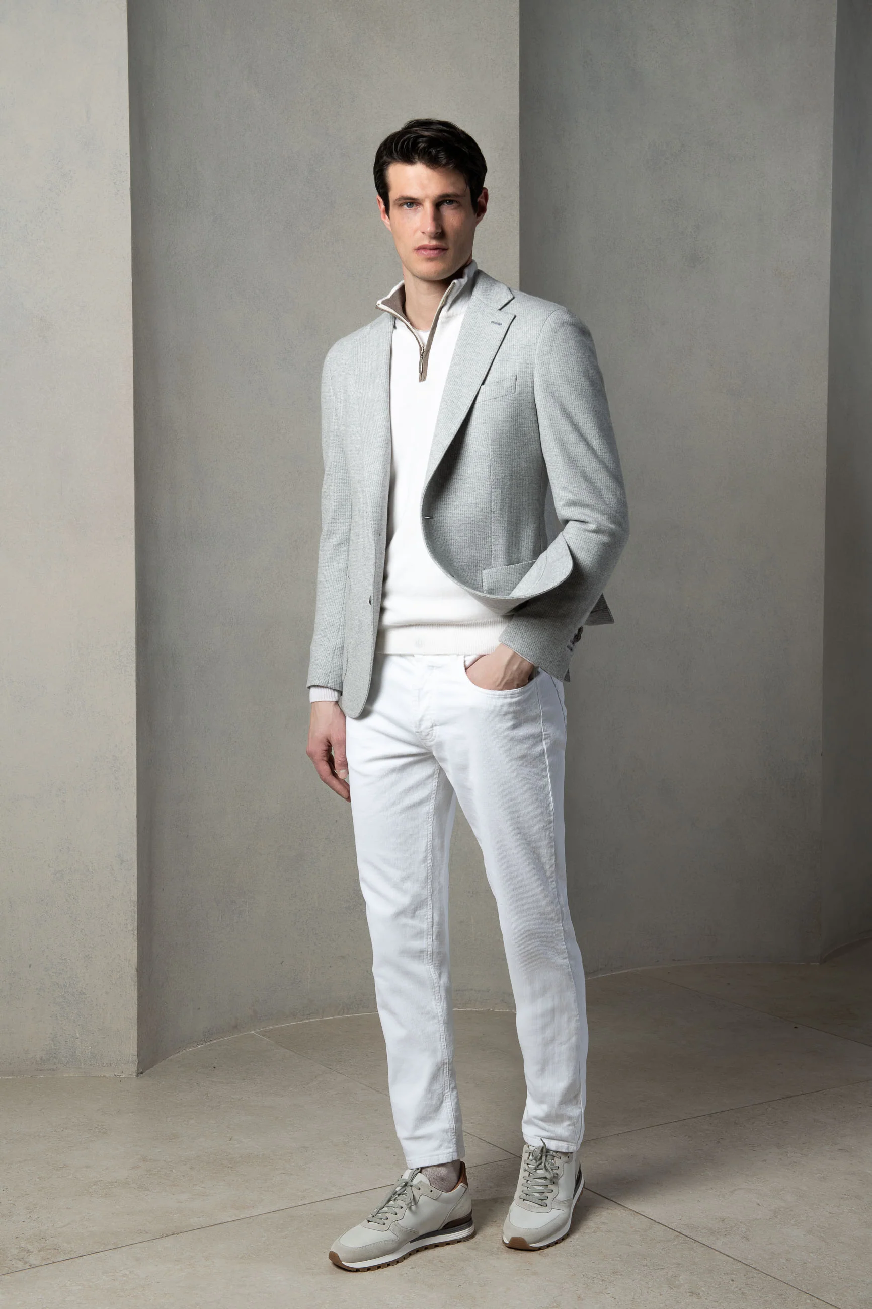 Light grey jersey houndstooth jacket - Made in Italy - Image 3
