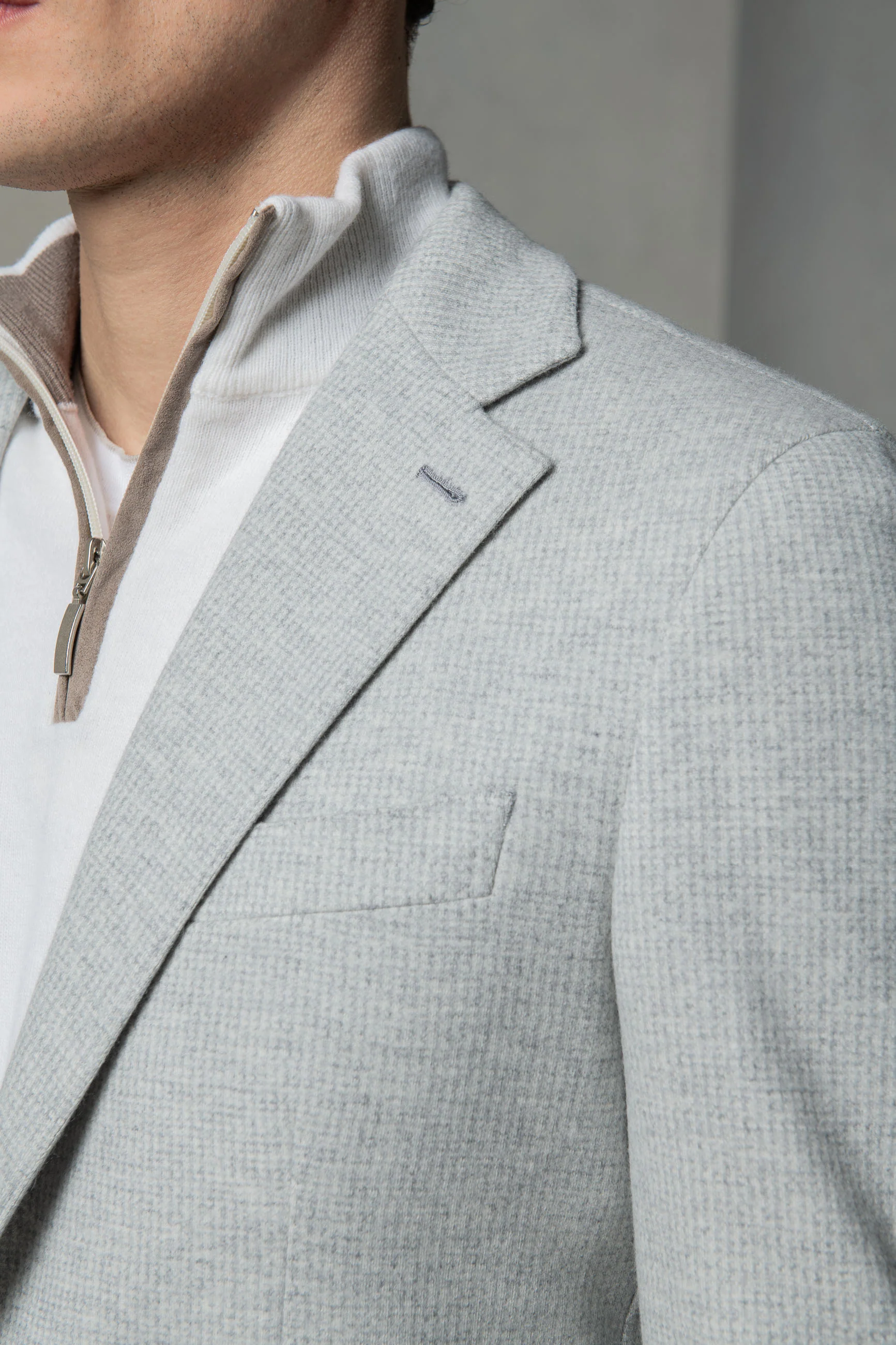 Light grey jersey houndstooth jacket - Made in Italy - Image 4