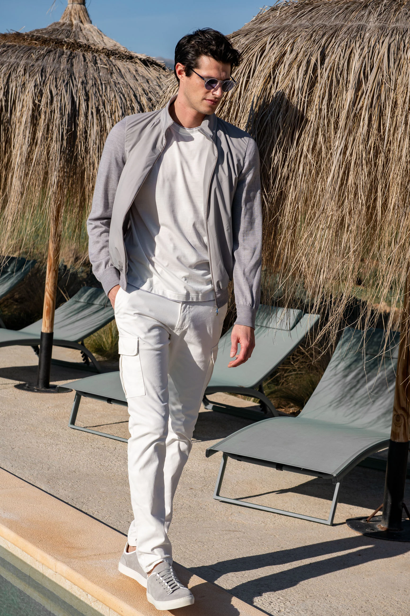 Light grey knit & nylon bomber jacket – Made in Italy - Image 5