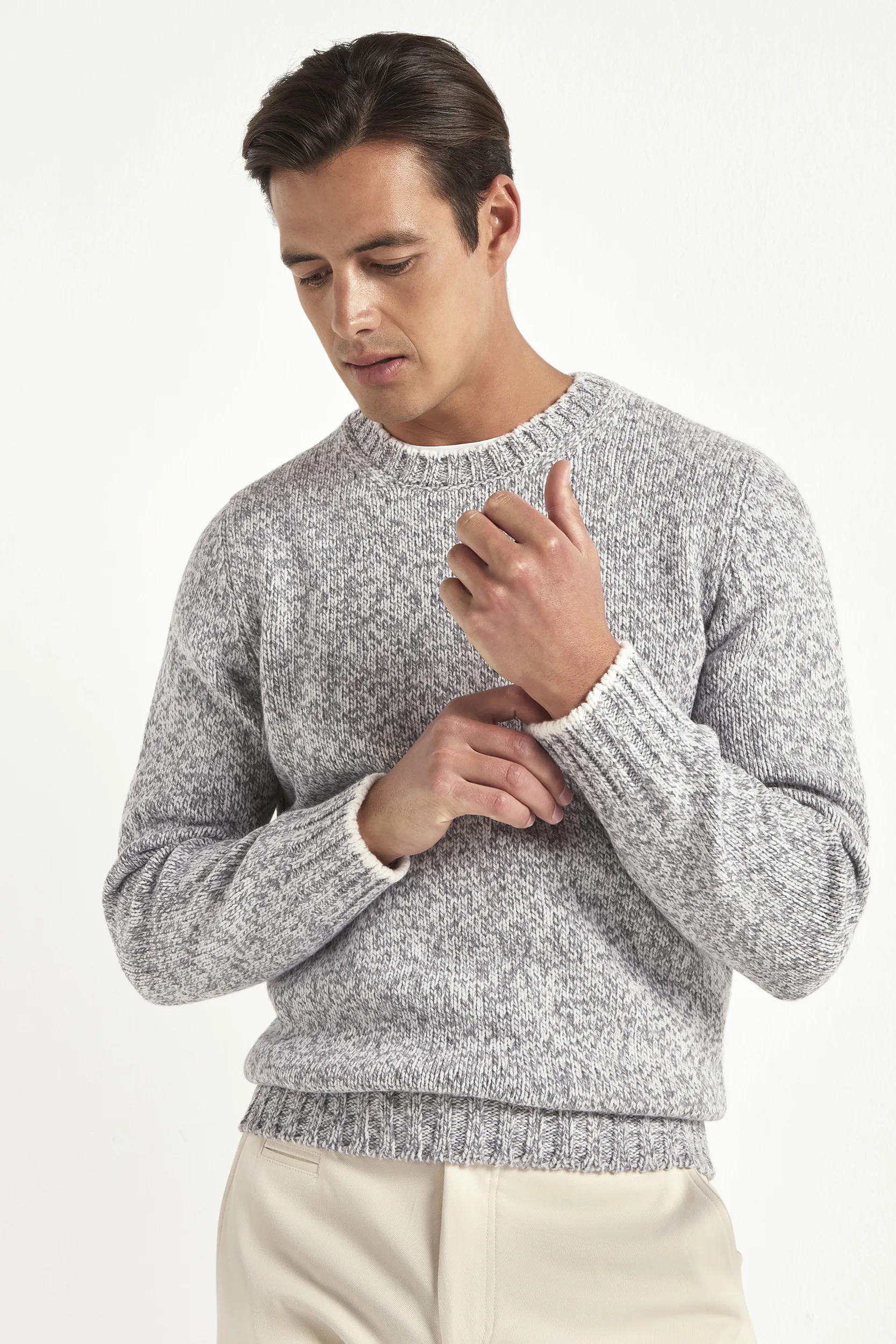 Light grey mouline round neck - Made in Italy