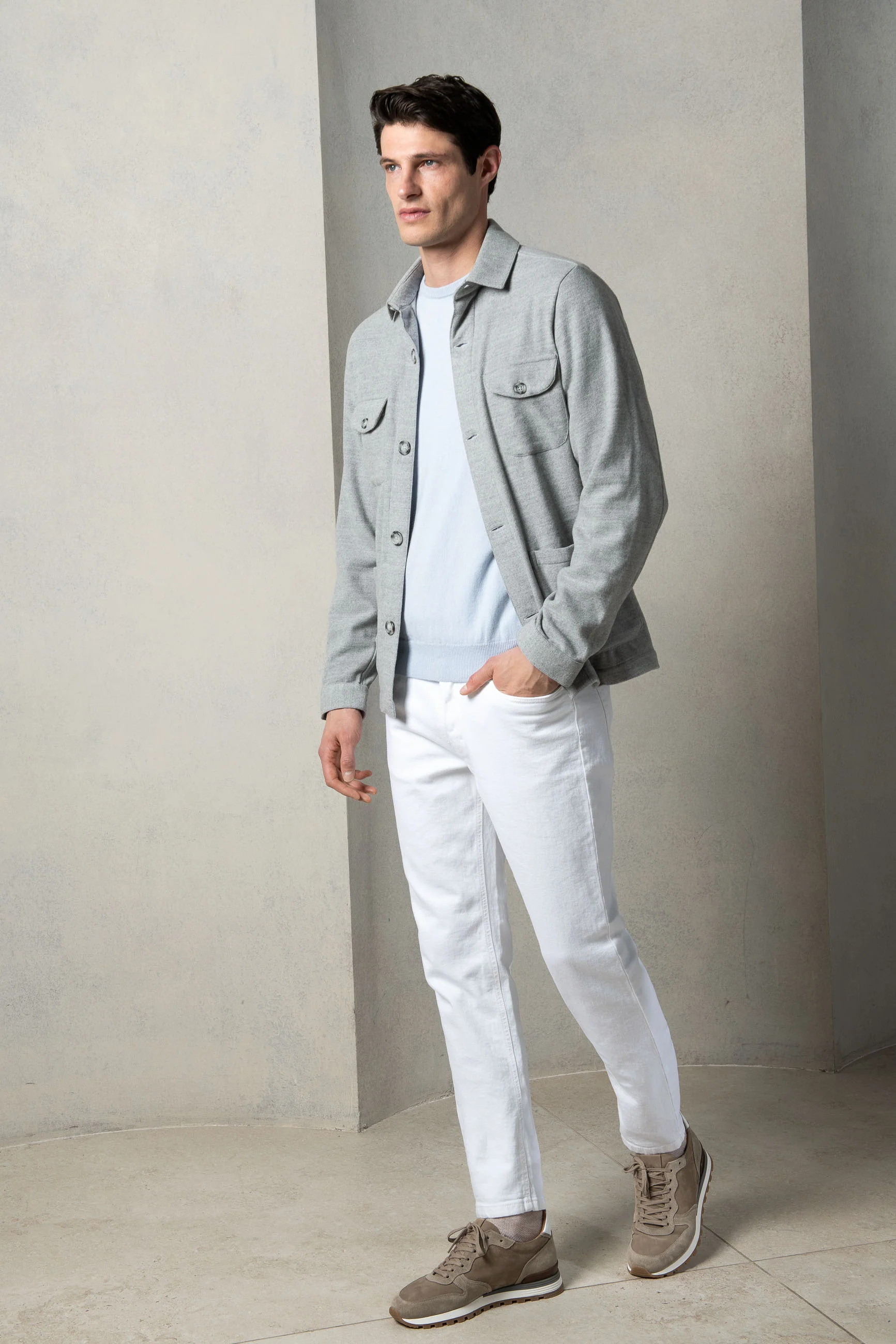 Light grey Safari Jacket flannel Super 180'S – Made in Italy - Image 4