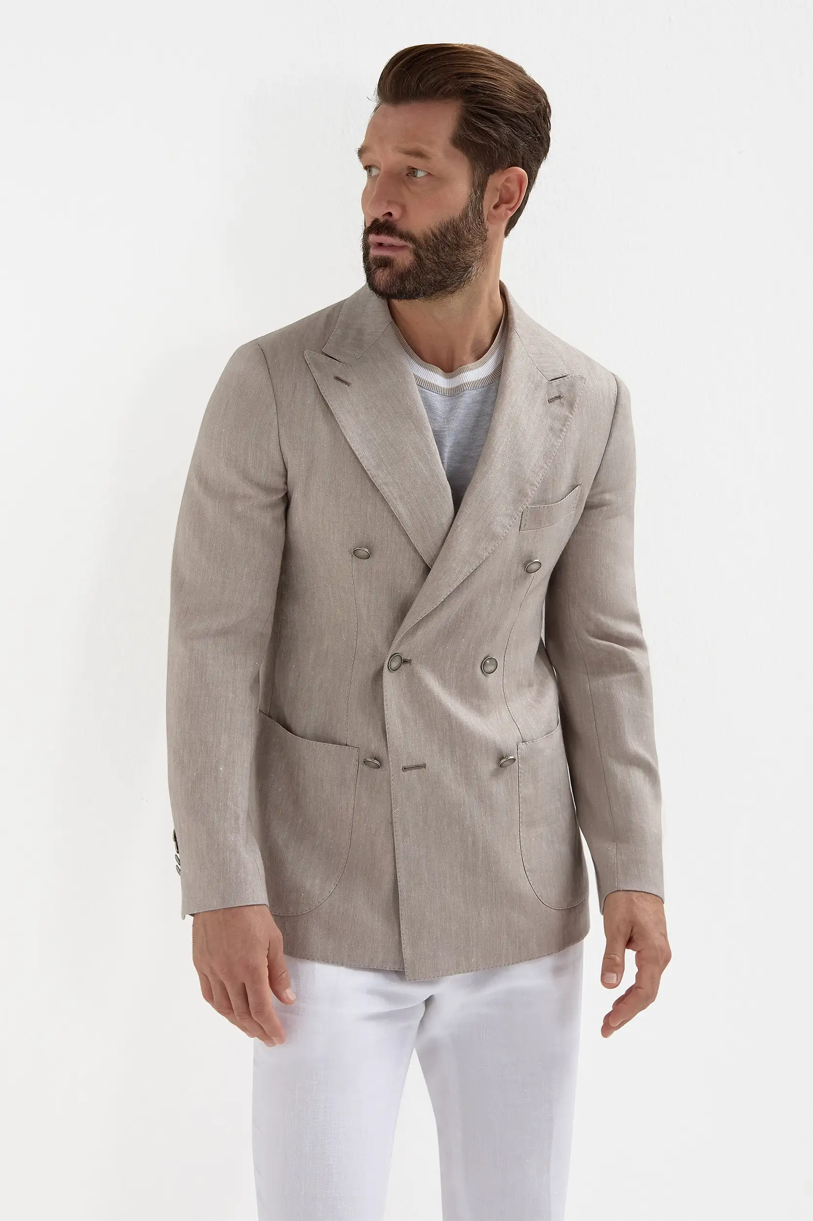 Light grey striped collar detail knitted t-shirt - Made in Italy - Image 5