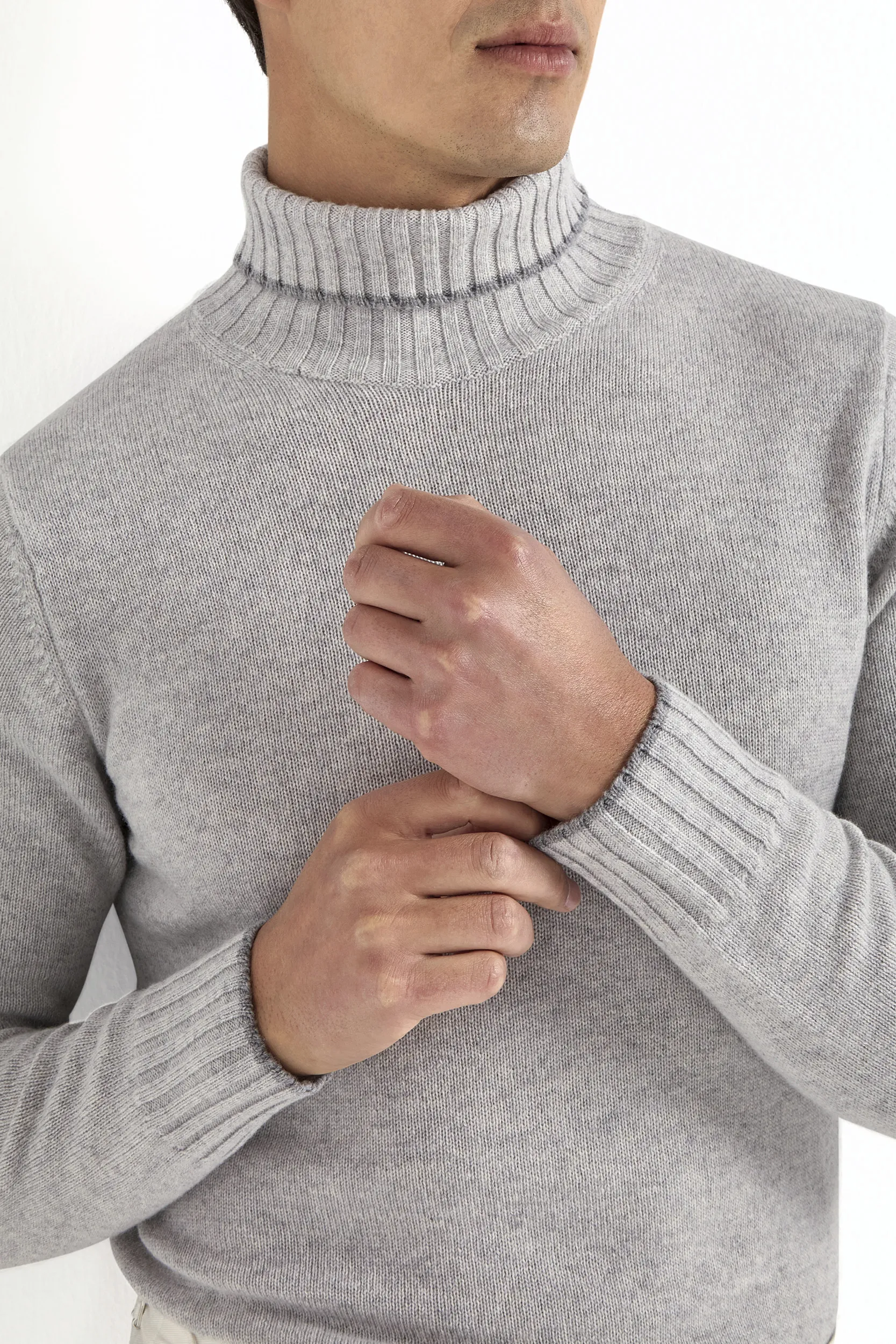 Light grey turtleneck with collar detail – Made in Italy - Image 3