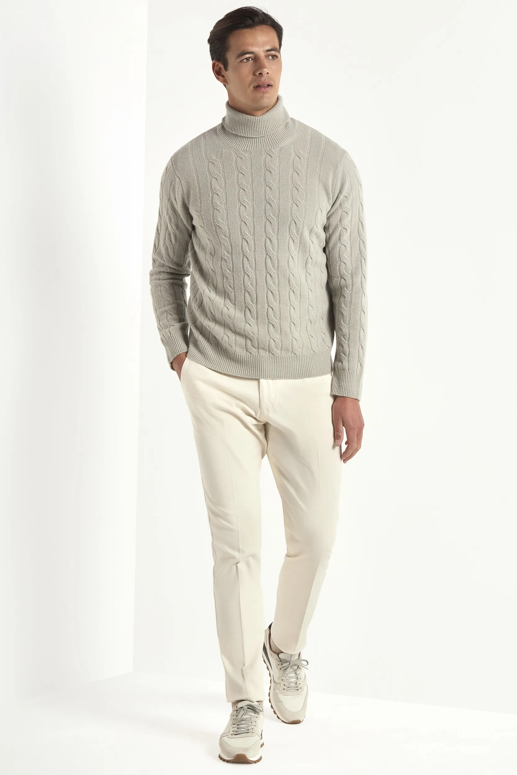 Light sage cable knit turtleneck – Made in Italy - Image 3