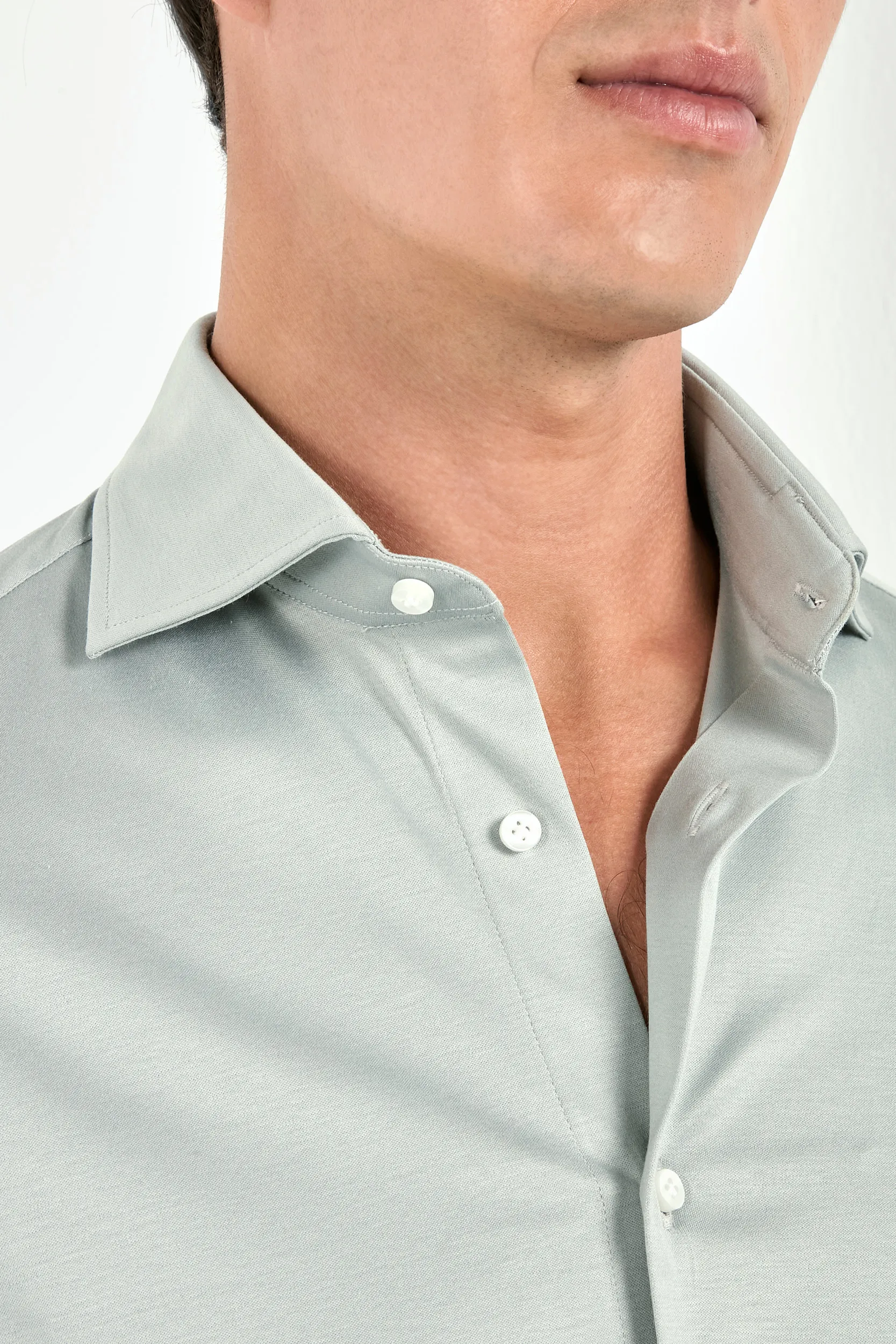 Light sage mercerised cotton shirt - Made in Italy - Image 3