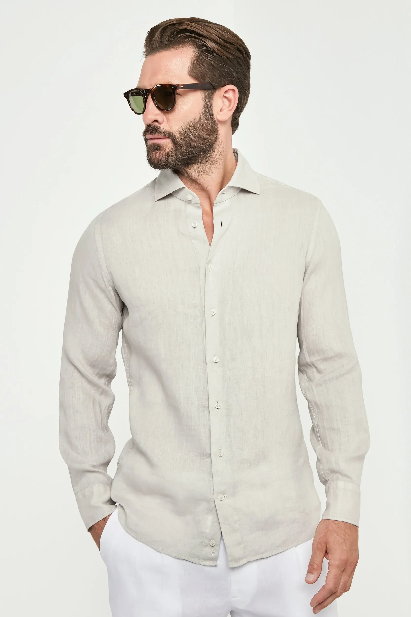 Light stone garment dyed linen shirt - Made in Italy - Image 4