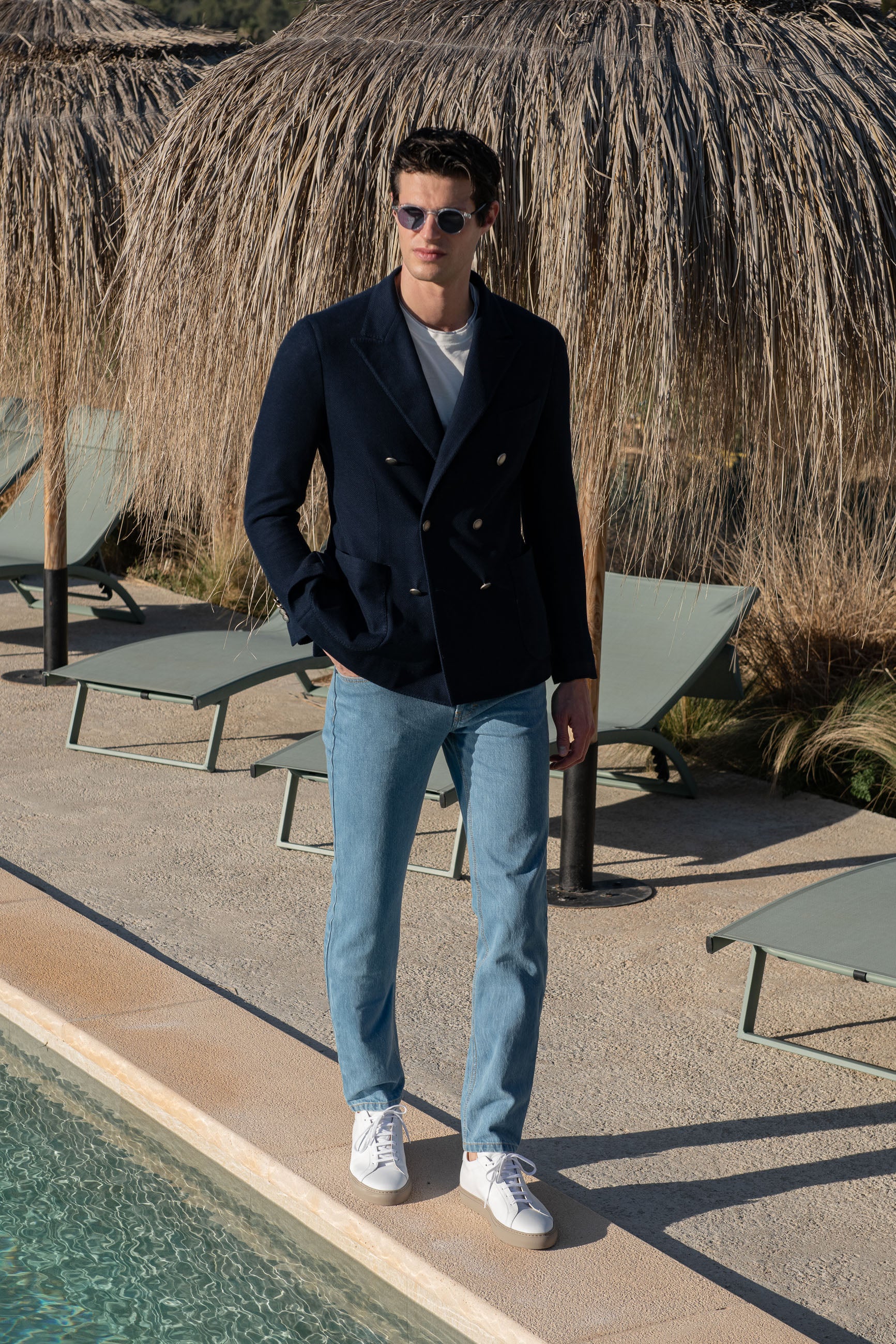 Navy double breasted jersey jacket - Made in Italy - Image 3