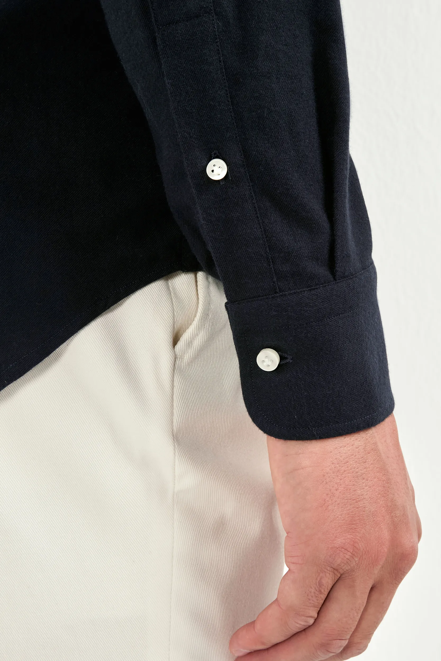 Navy brushed cotton shirt - Made In Italy - Image 3
