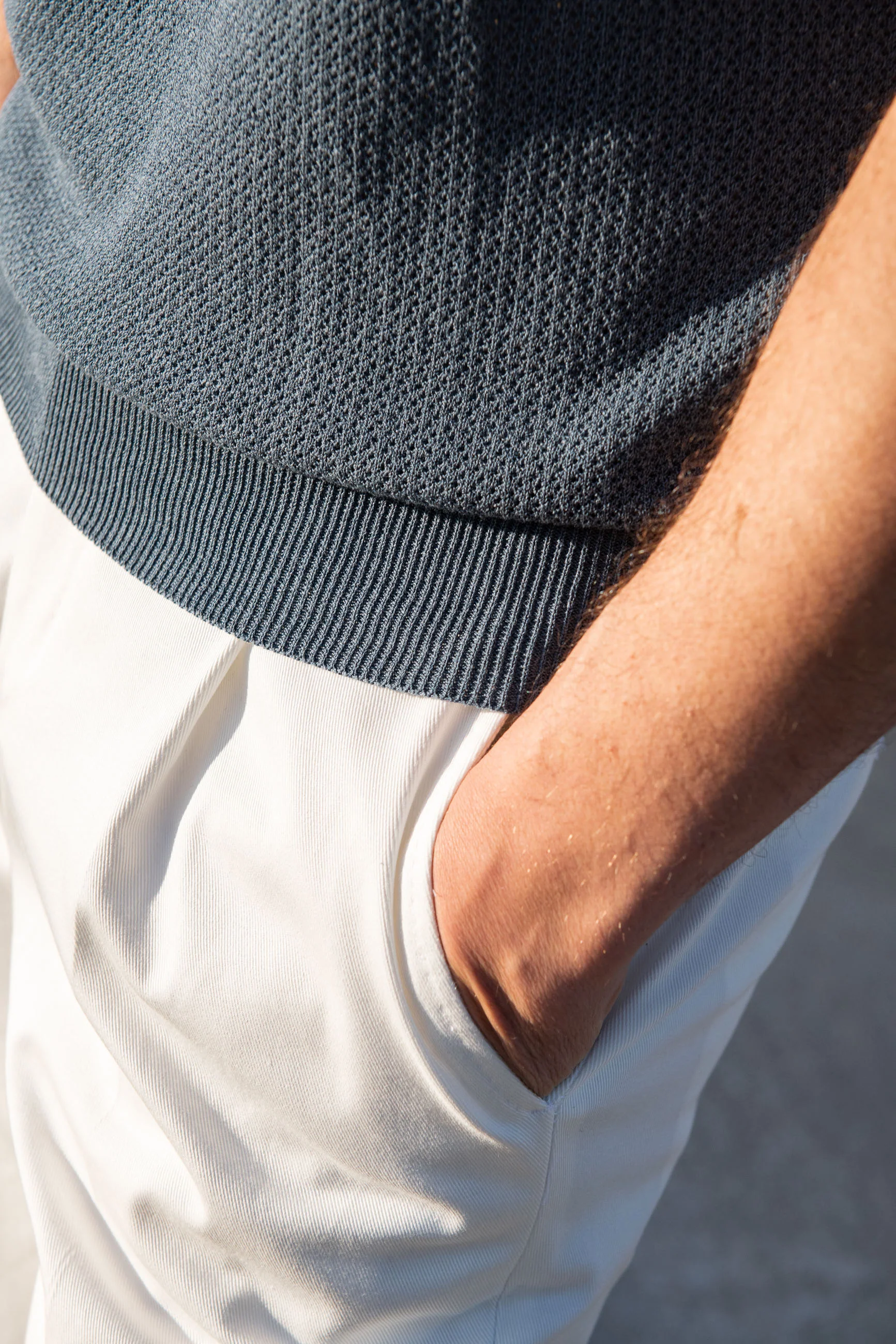 Ocean textured knit polo with zip - Made in Italy - Image 3