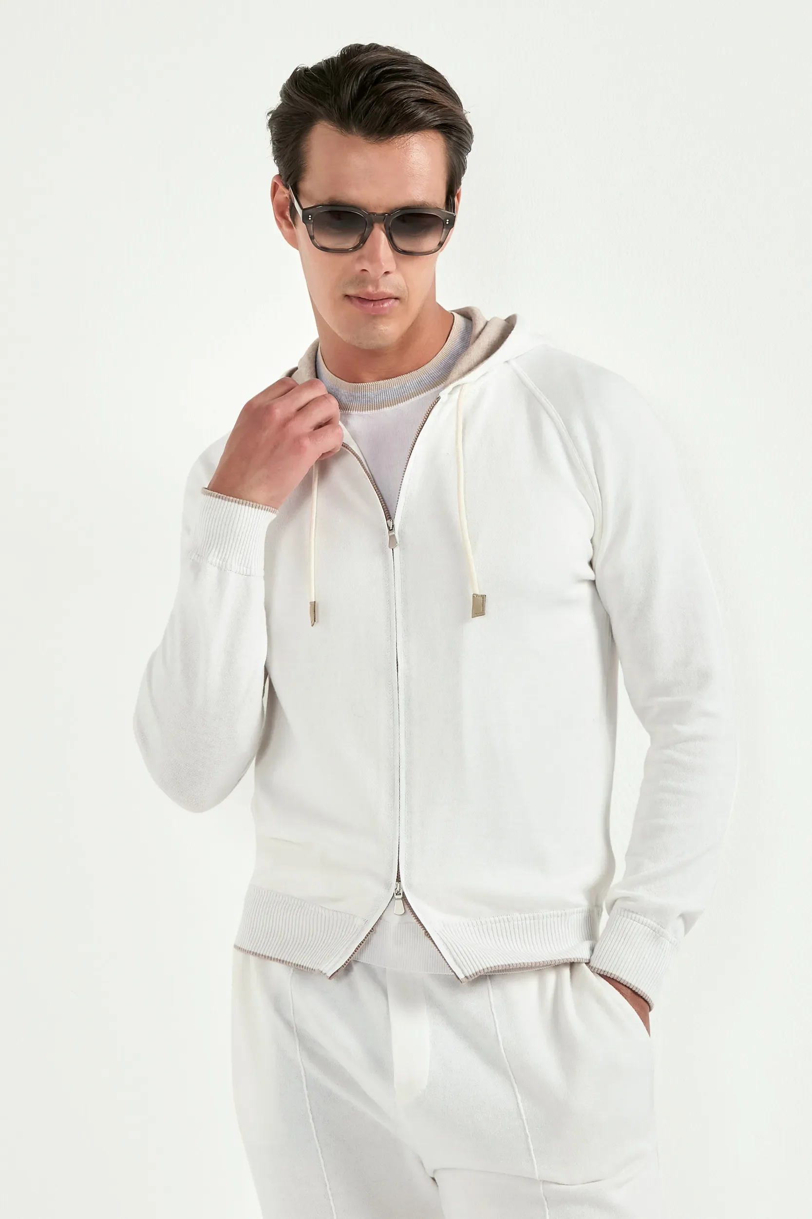 Off-white cashmere blend hoodie - Made in Italy