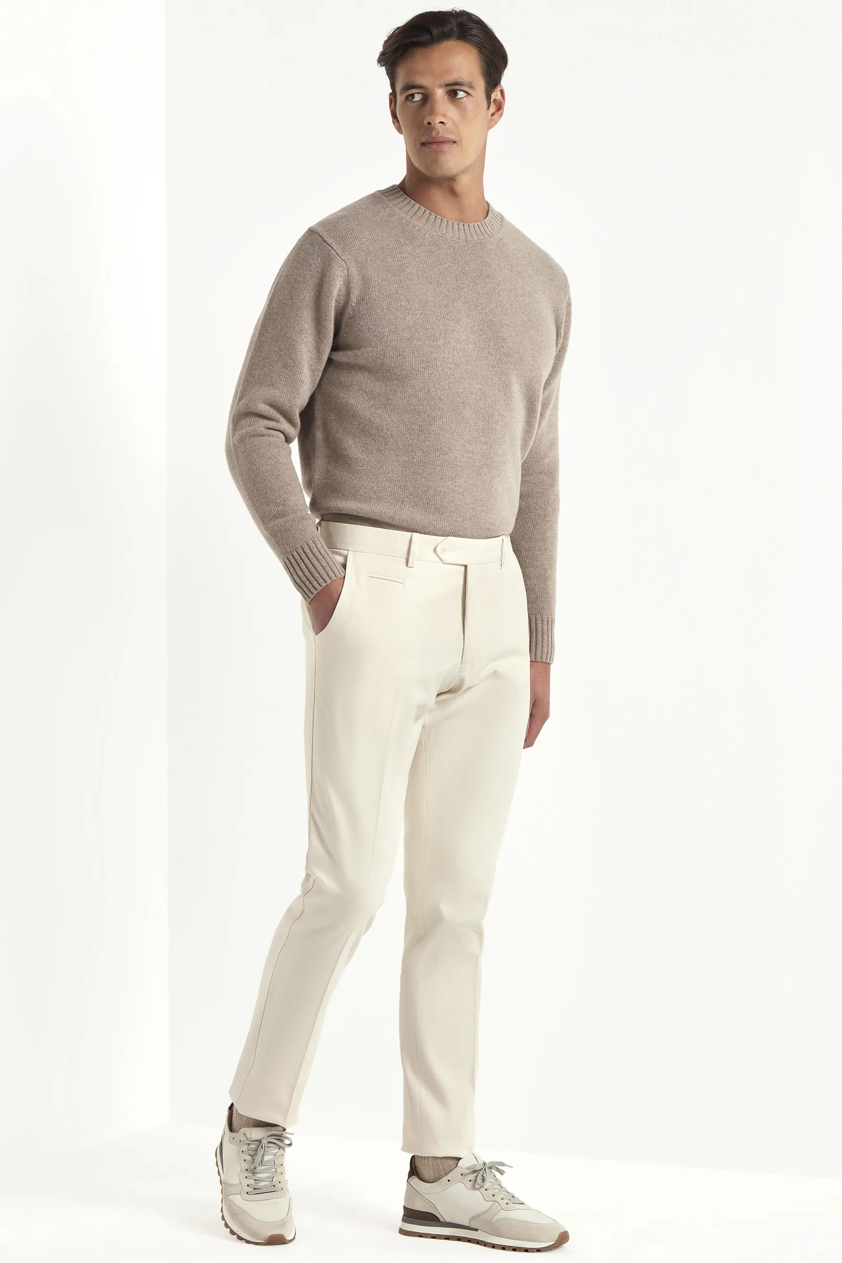 Off-white cotton and cashmere Garda trousers - Made in Italy - Image 3