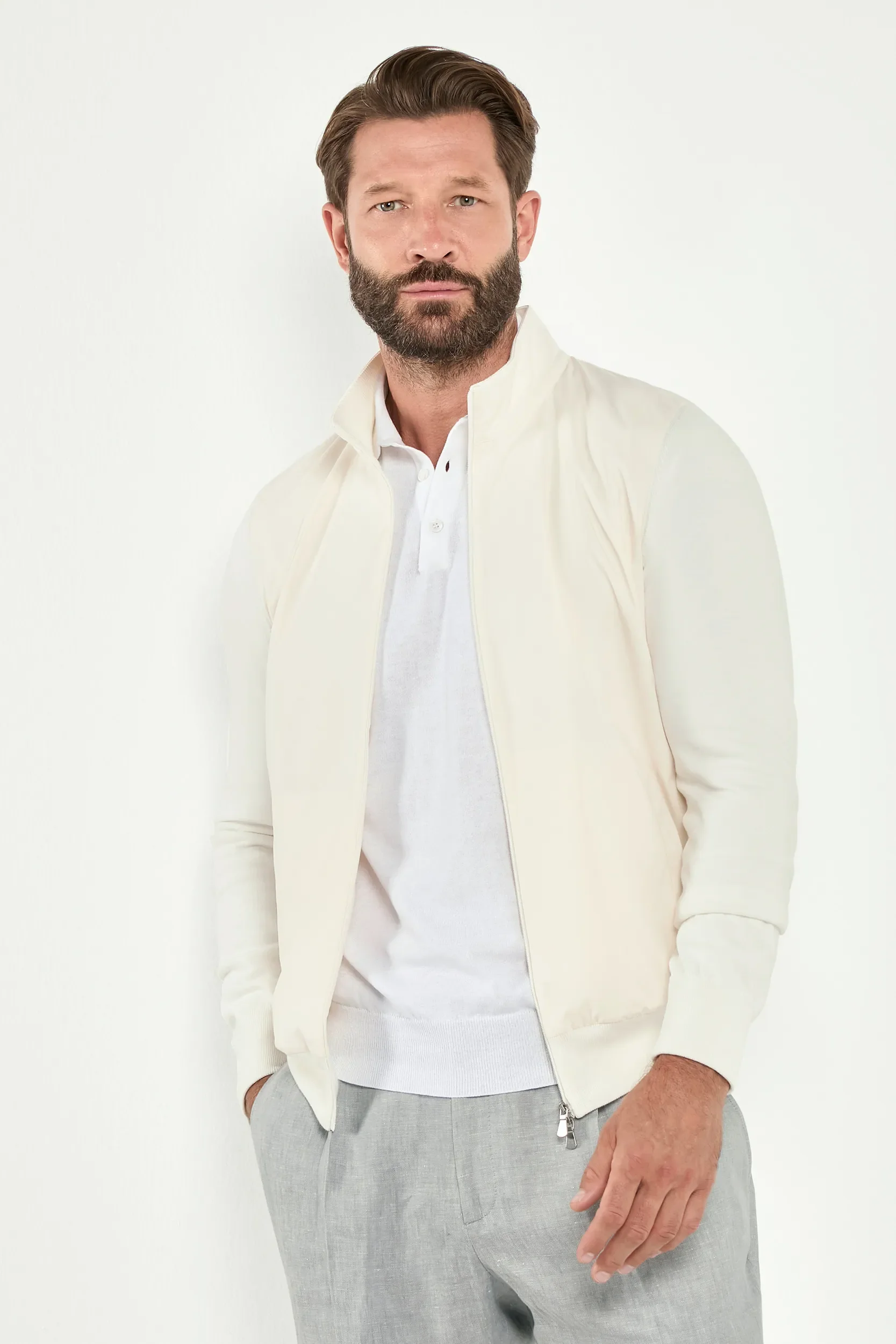 Off-white knit & nylon full zip - Made in Italy - Image 2