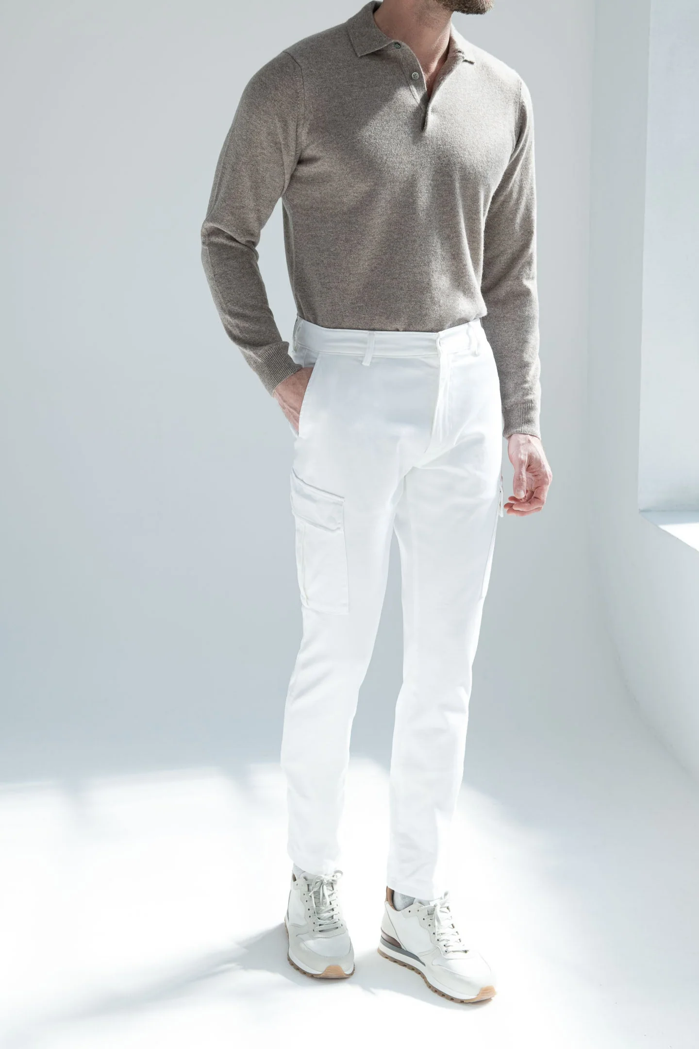 Off-white stretch canvas cargo - Made in Italy - Image 2