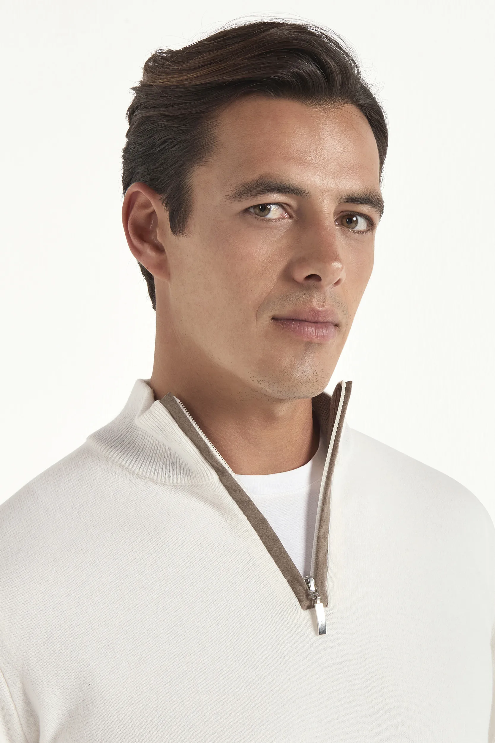 Off-white wool and cashmere half zip - Made in Italy - Image 2
