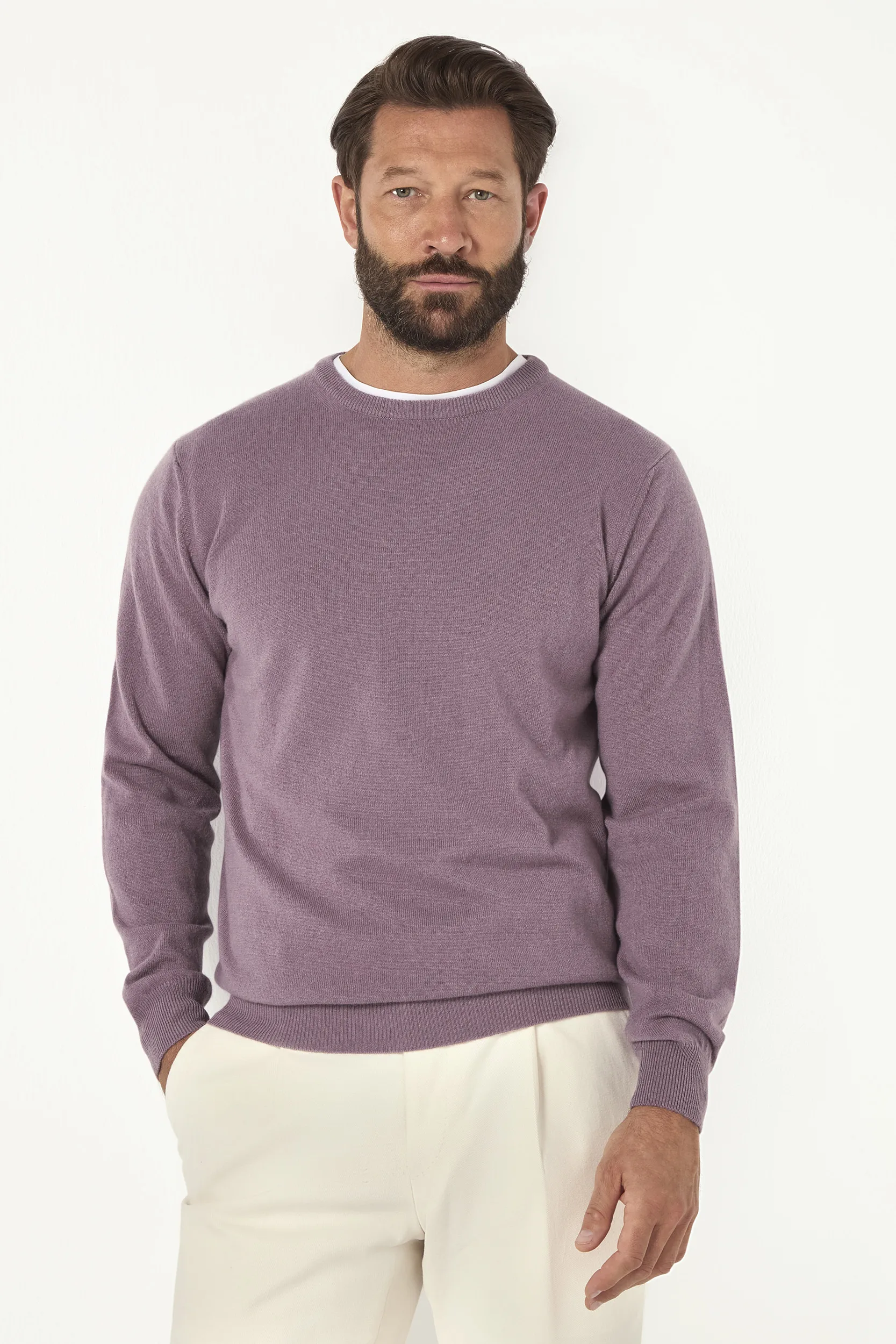 Plum cashmere round neck – Made in italy