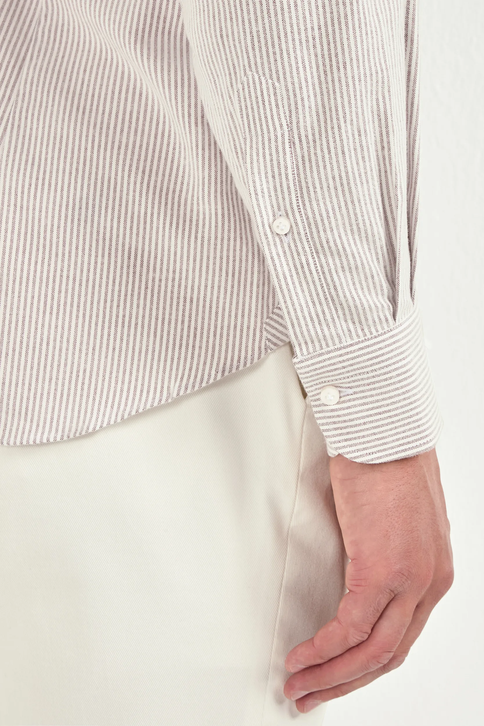 Plum striped brushed cotton button down shirt - Made In Italy - Image 4