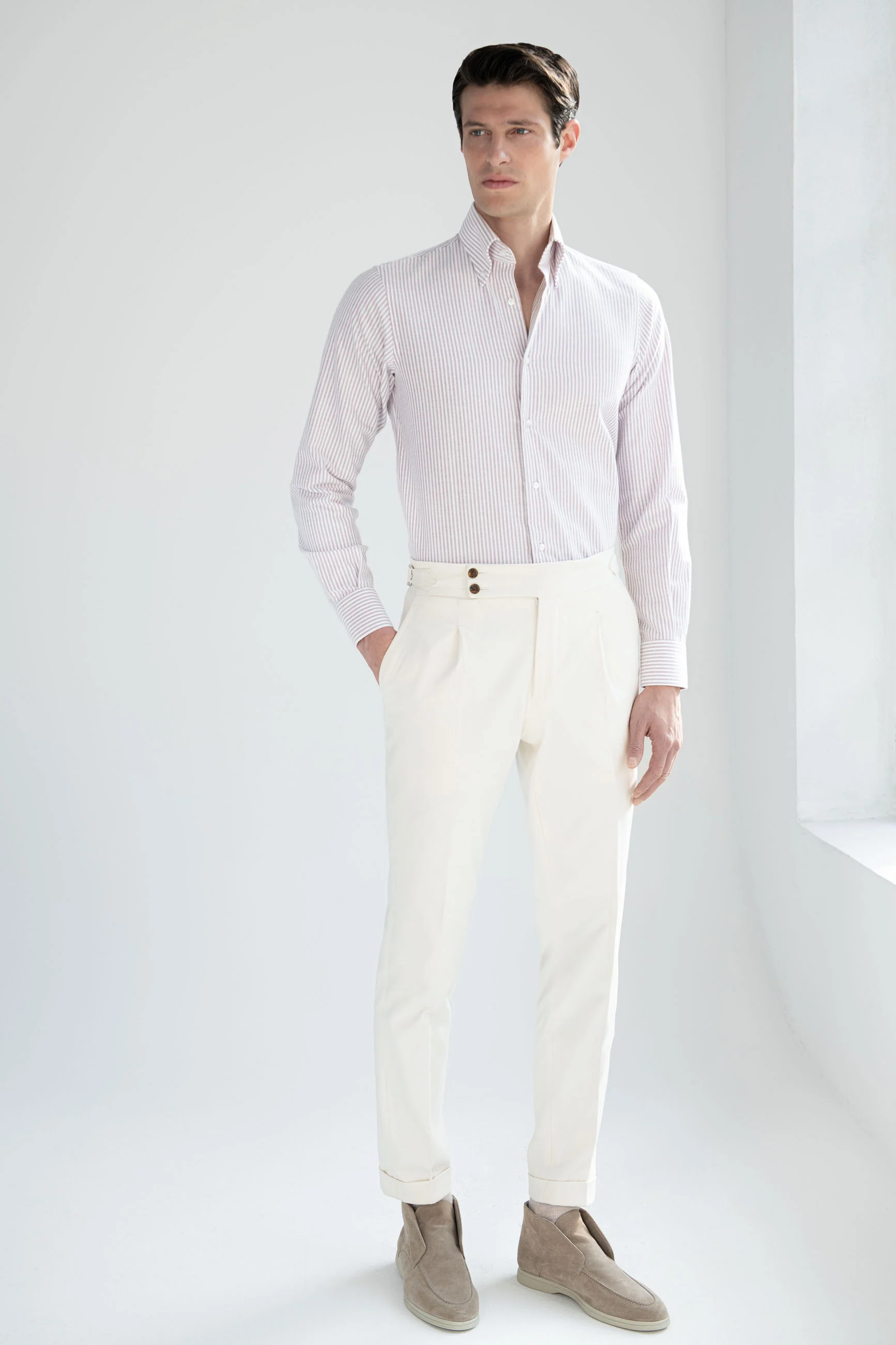 Red striped soft oxford button down shirt - Made In Italy - Image 3