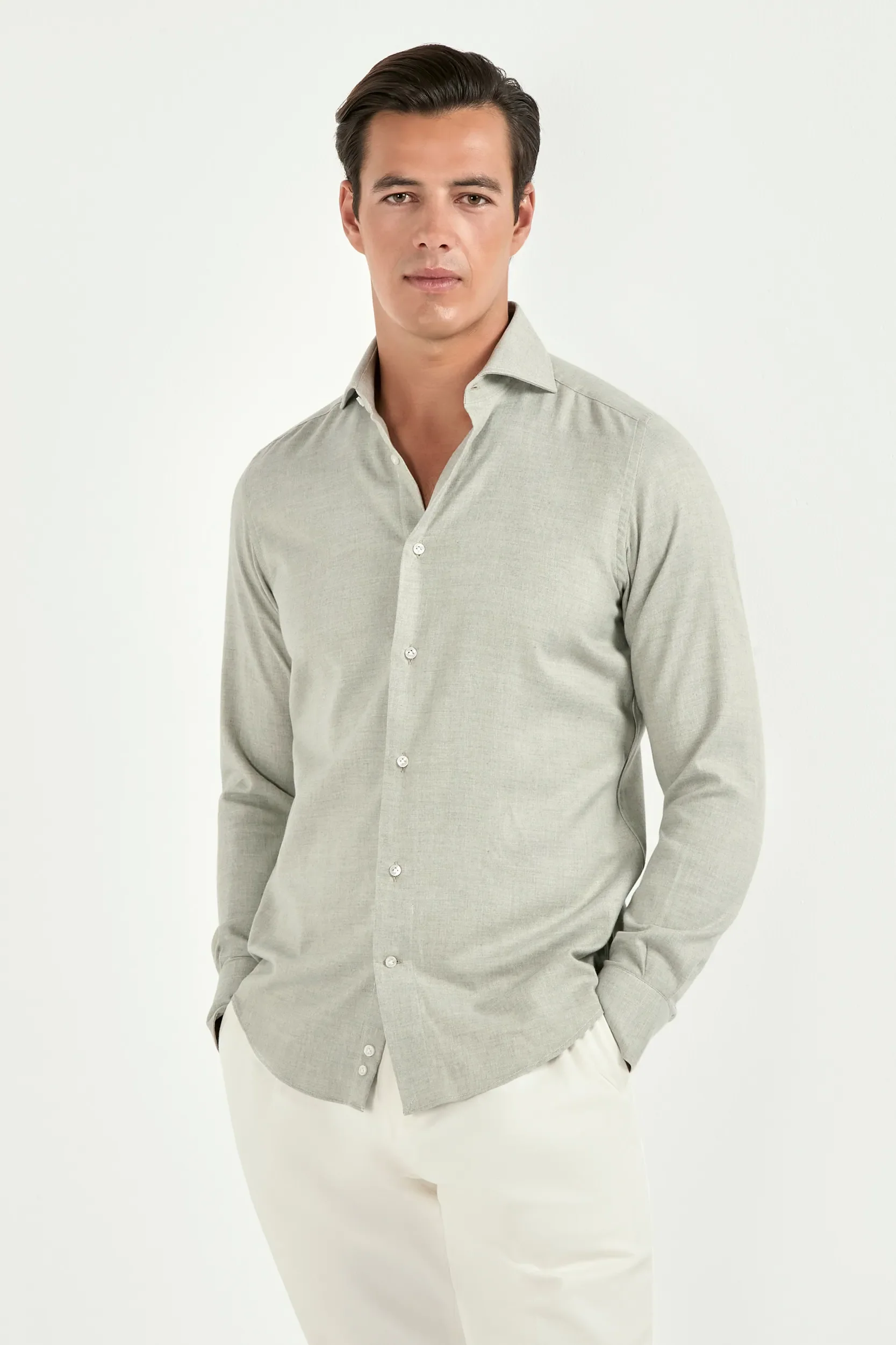 Sage cotton and Tencel™ shirt - Made In Italy