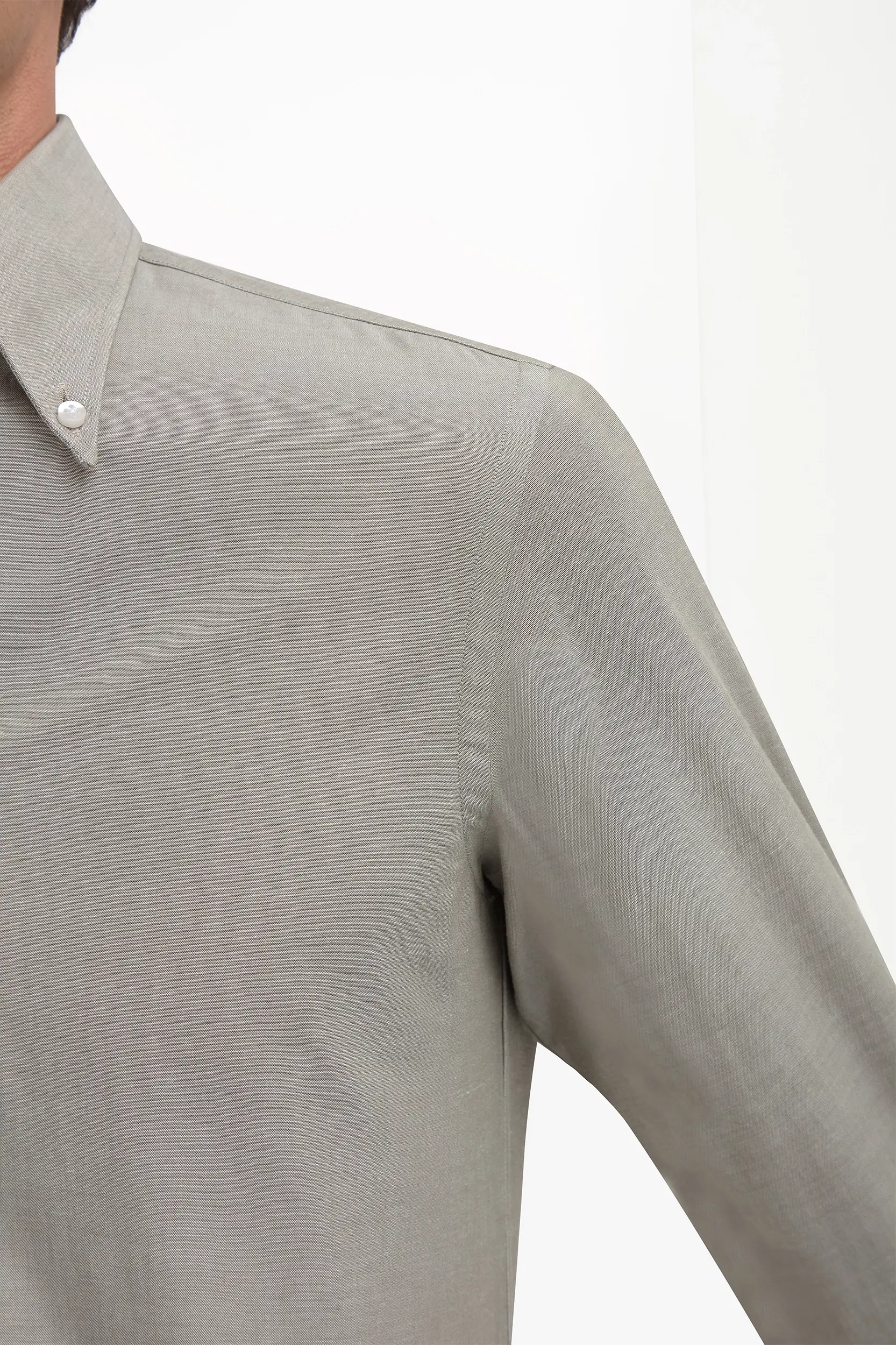 Sage chambray button down shirt - Made in Italy - Image 2