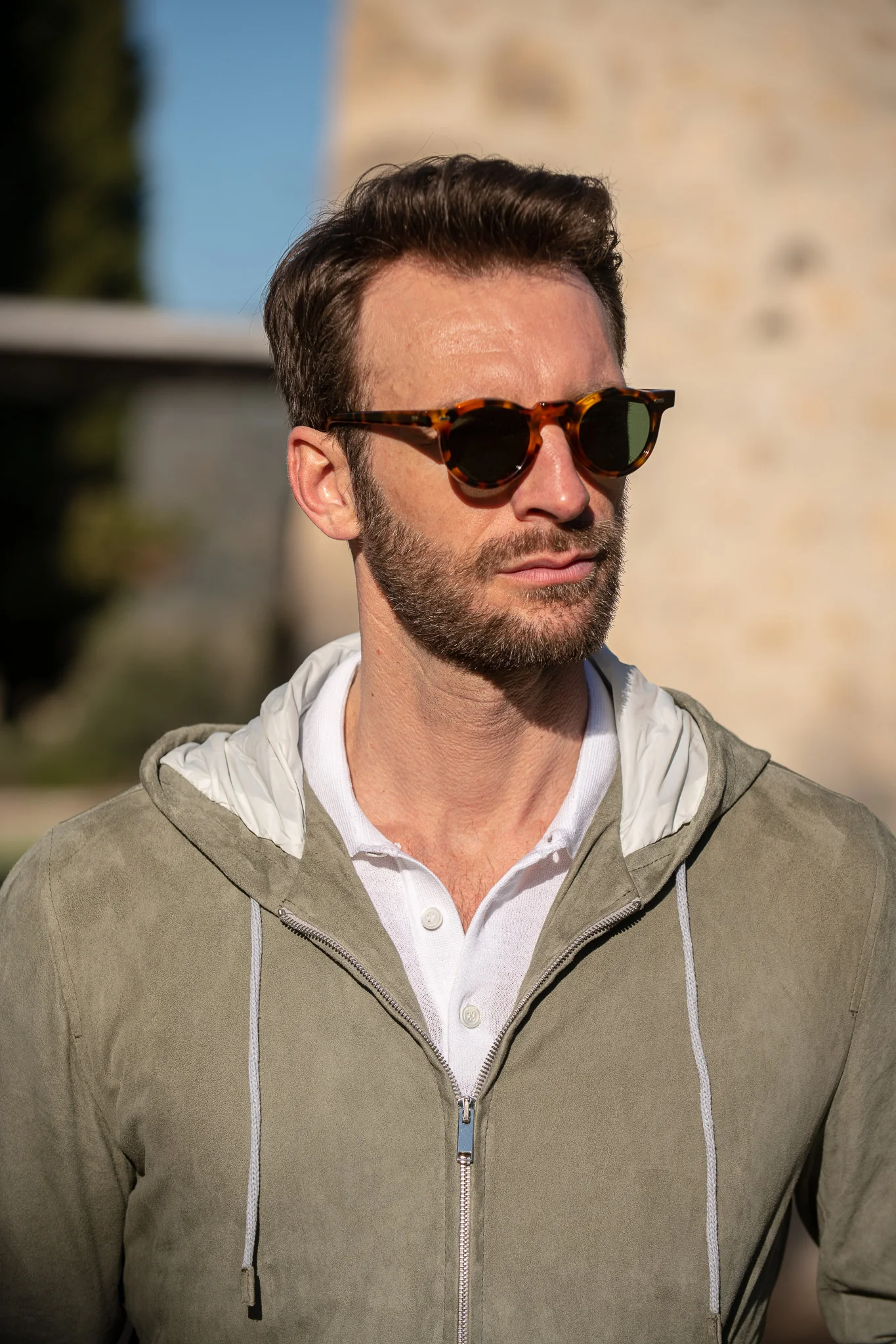 Sage suede hooded bomber jacket – Made in Italy - Image 3