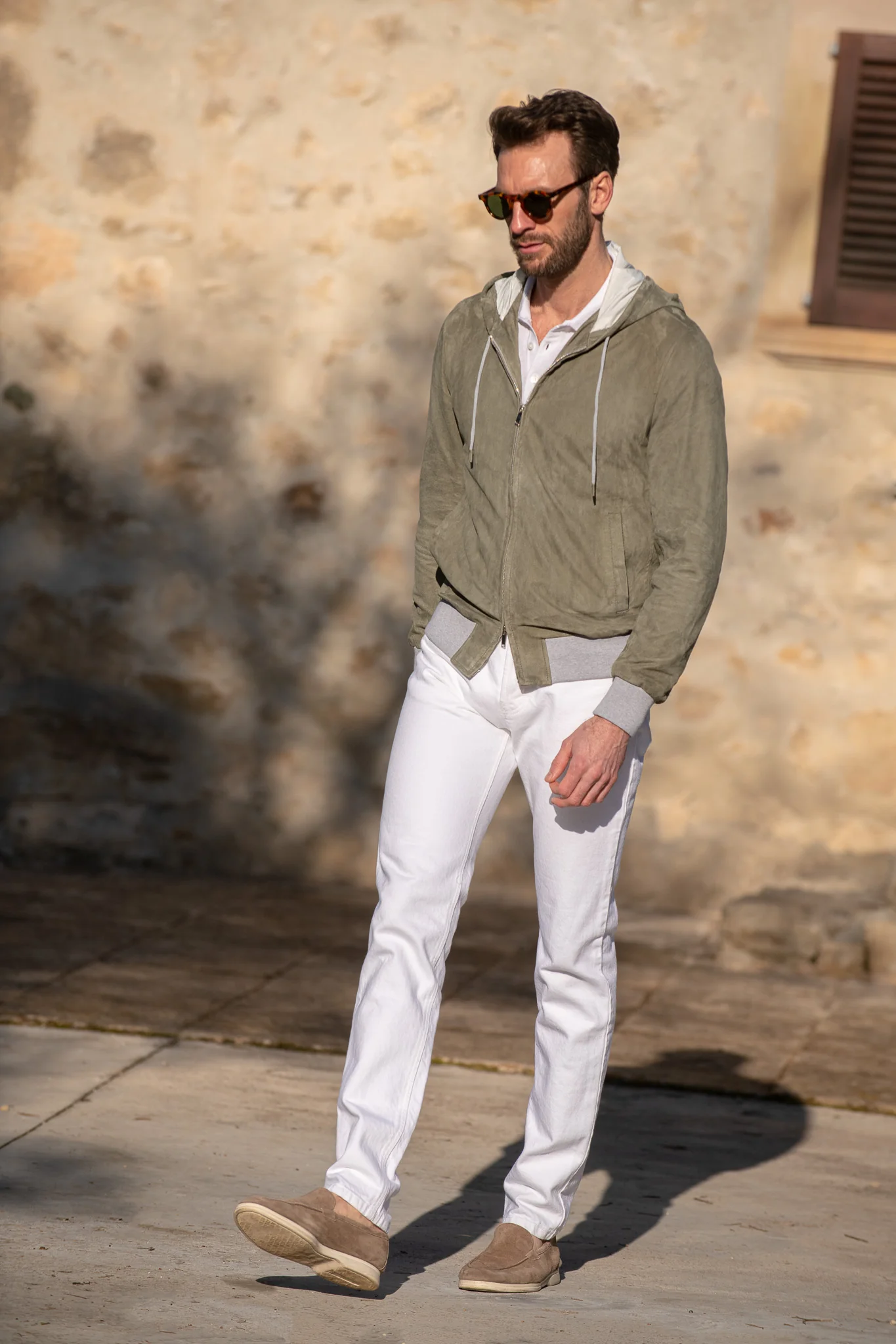 Sage suede hooded bomber jacket – Made in Italy - Image 4