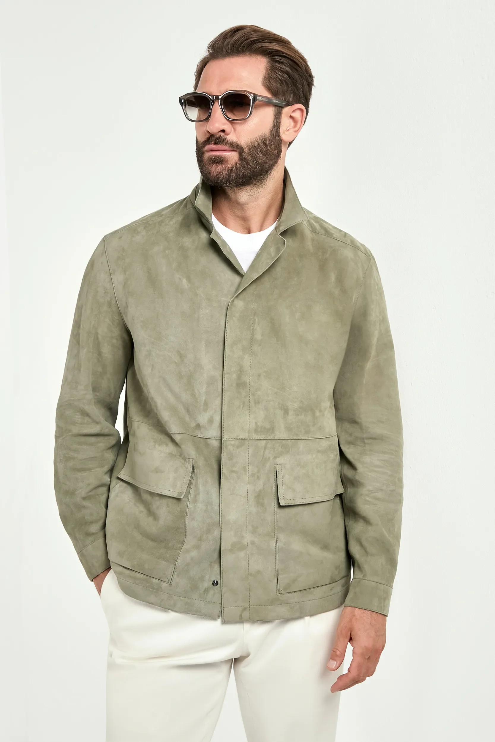 Sage suede jacket - Made in Italy