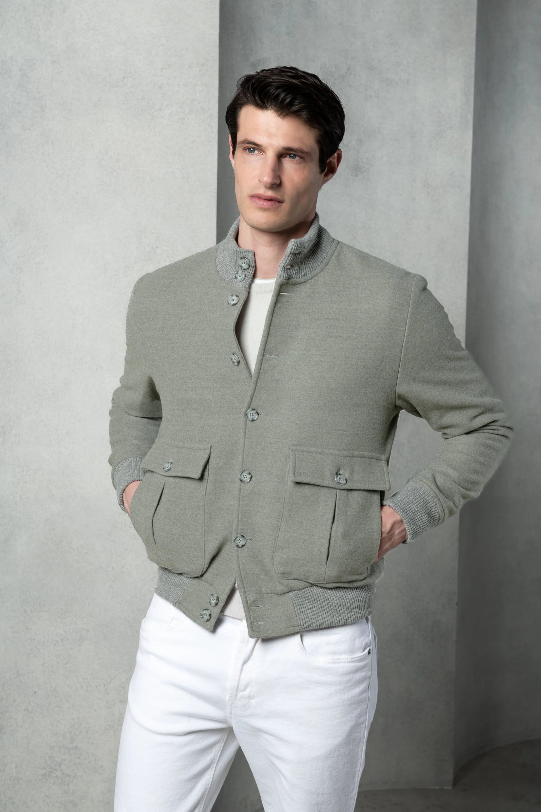 Sage Super 180's wool flannel bomber jacket – Made in Italy - Image 4