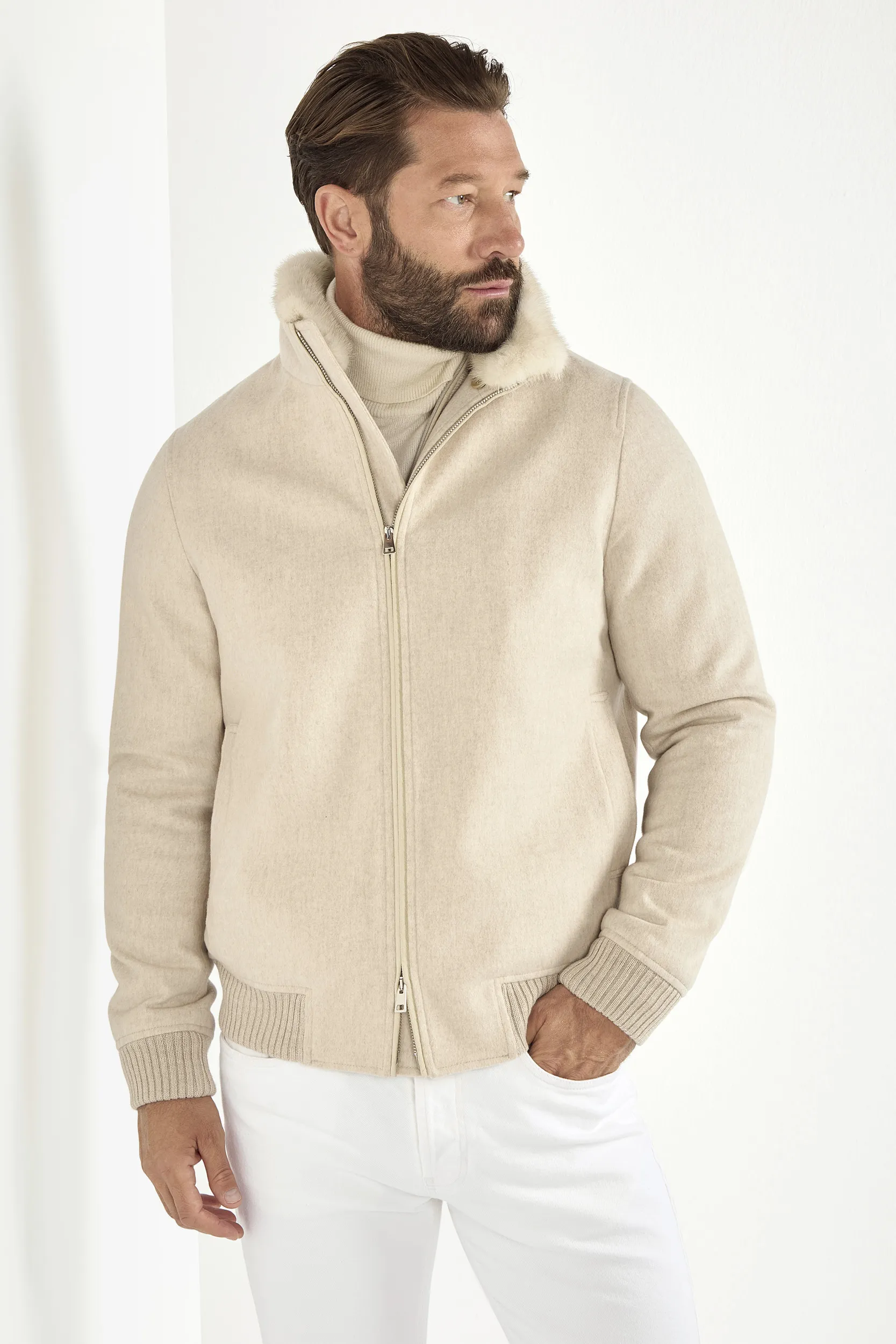 Sand mink collar bomber - Made in Italy - Image 2