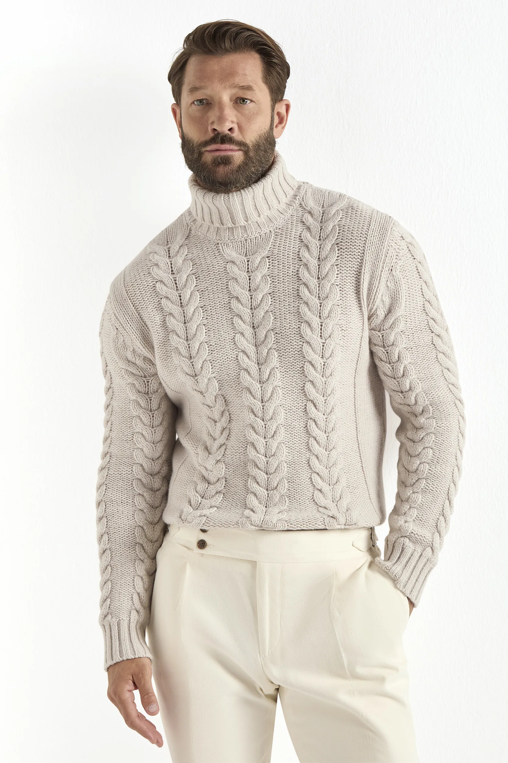 Sand cable turtleneck - Made in Italy