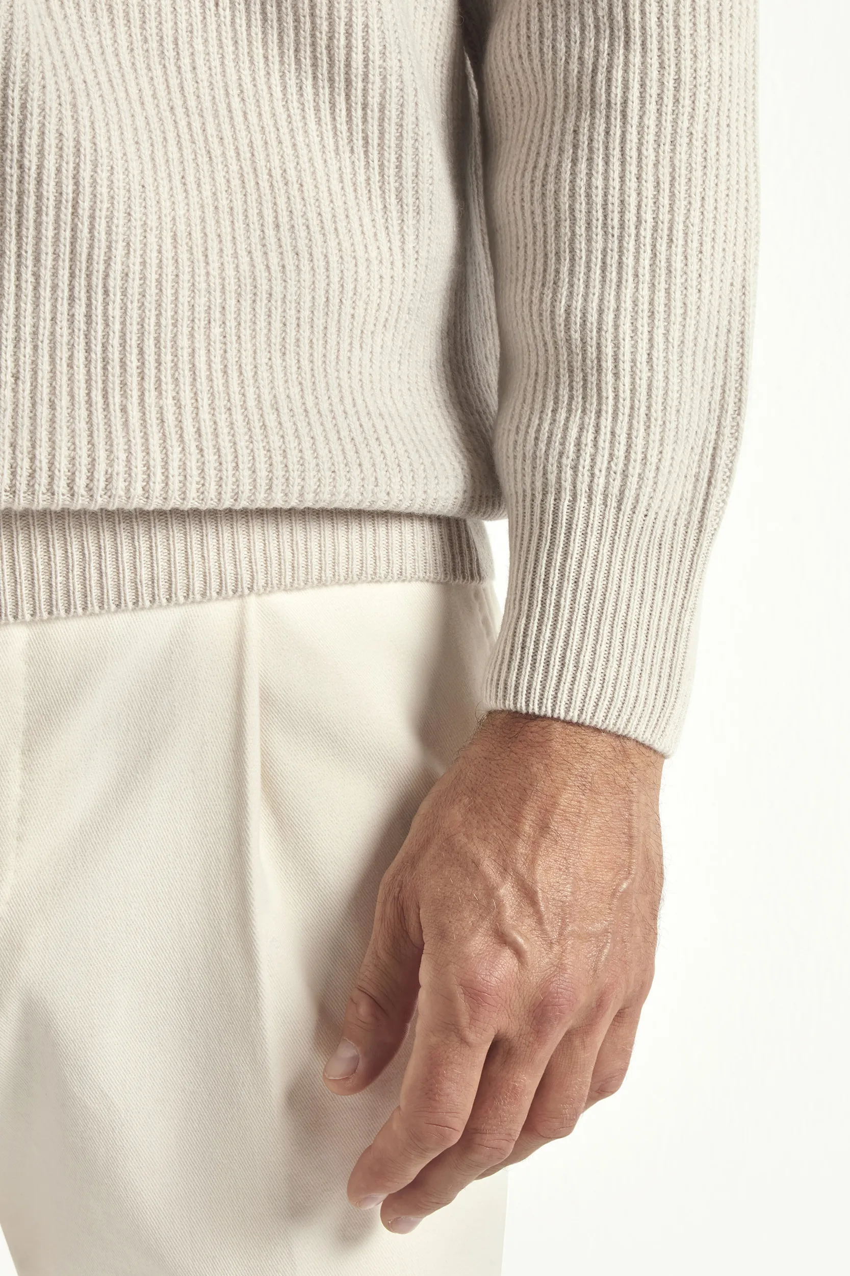 Sand cashmere blend ribbed half zip - Made in Italy - Image 4