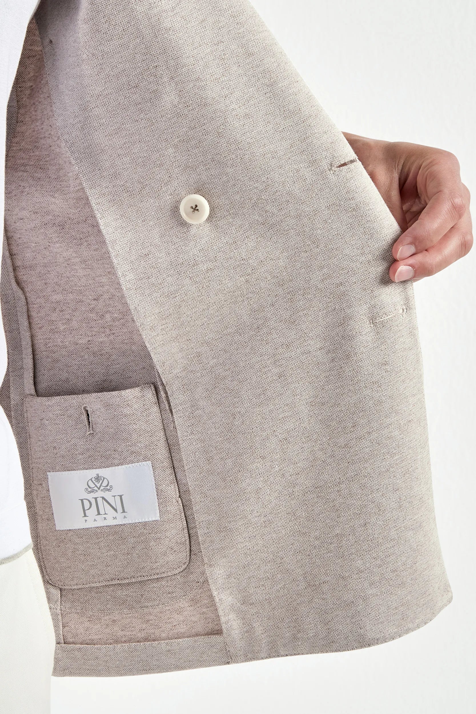 Sand double breasted jersey jacket - Made in Italy - Image 5