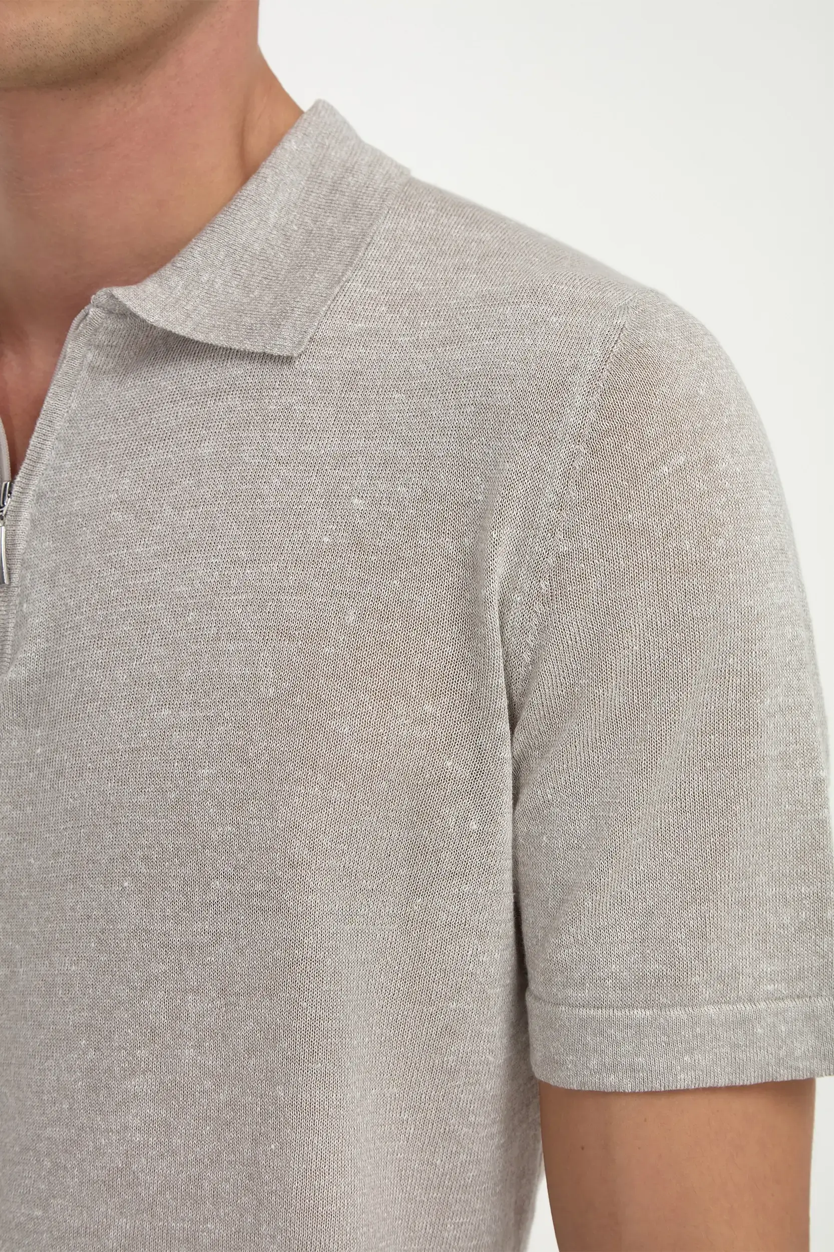 Sand linen and cotton zipped polo - Made in Italy - Image 3