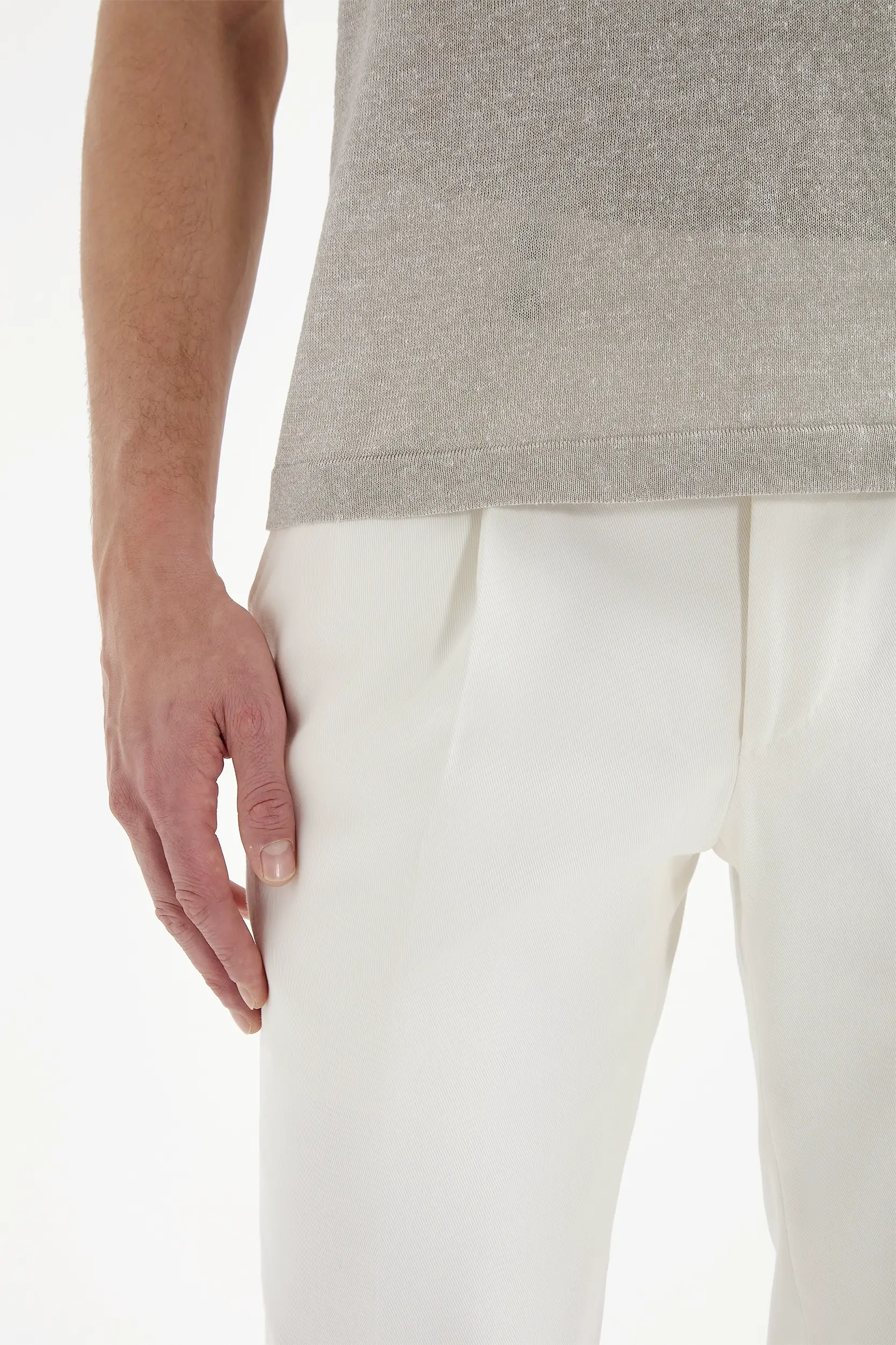 Sand linen and cotton zipped polo - Made in Italy - Image 4