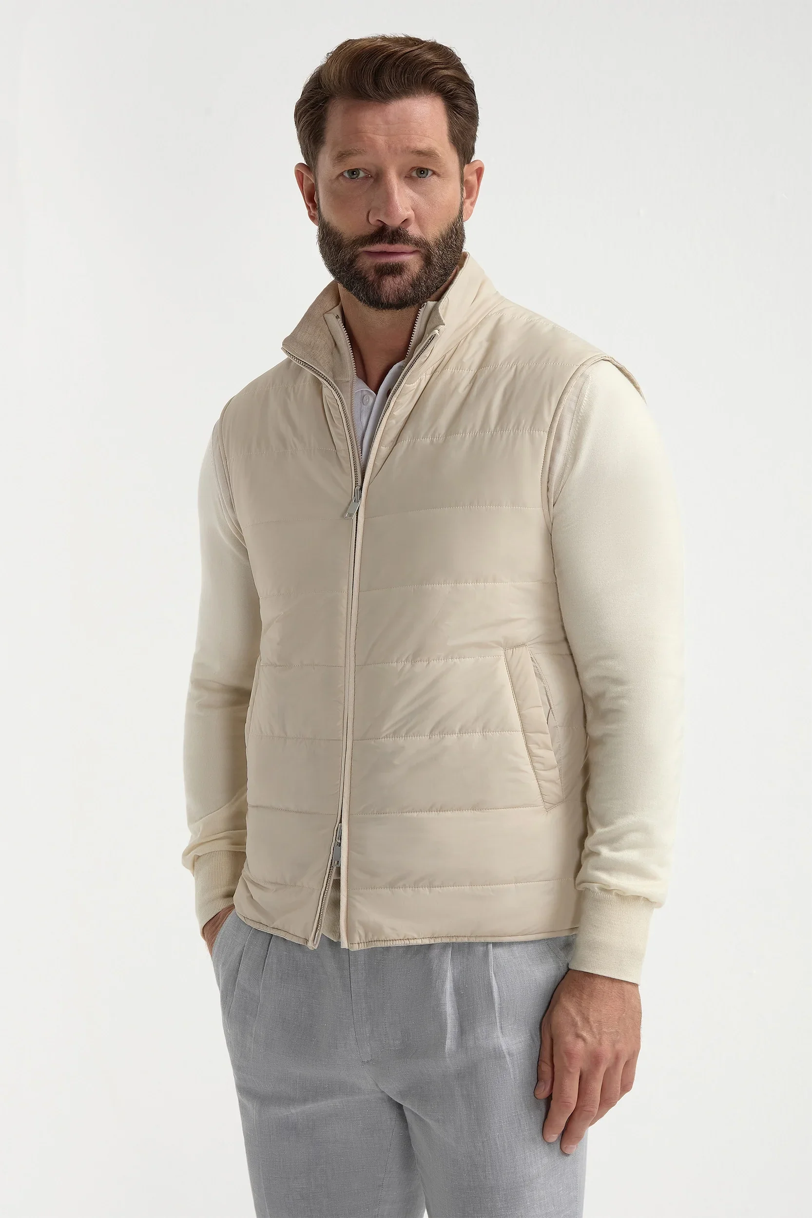 Sand herringbone reversible vest - Made in Italy - Image 2
