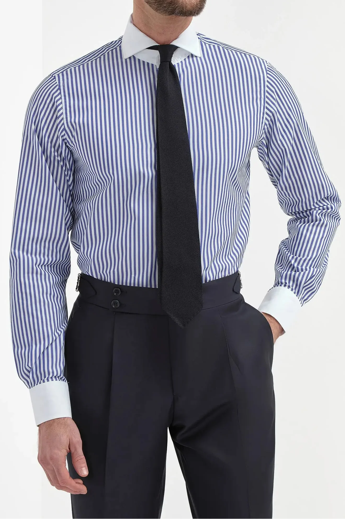Blue striped white collar shirt Limited Edition - Made in Italy - Image 4