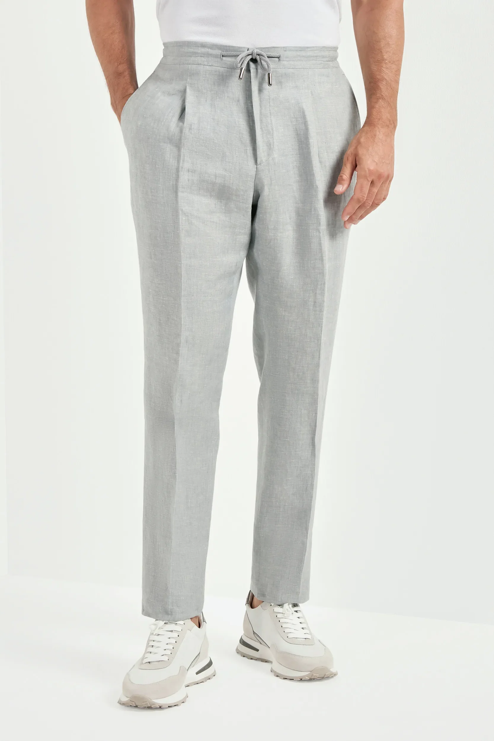 Sky grey linen Alassio trousers - Made in Italy