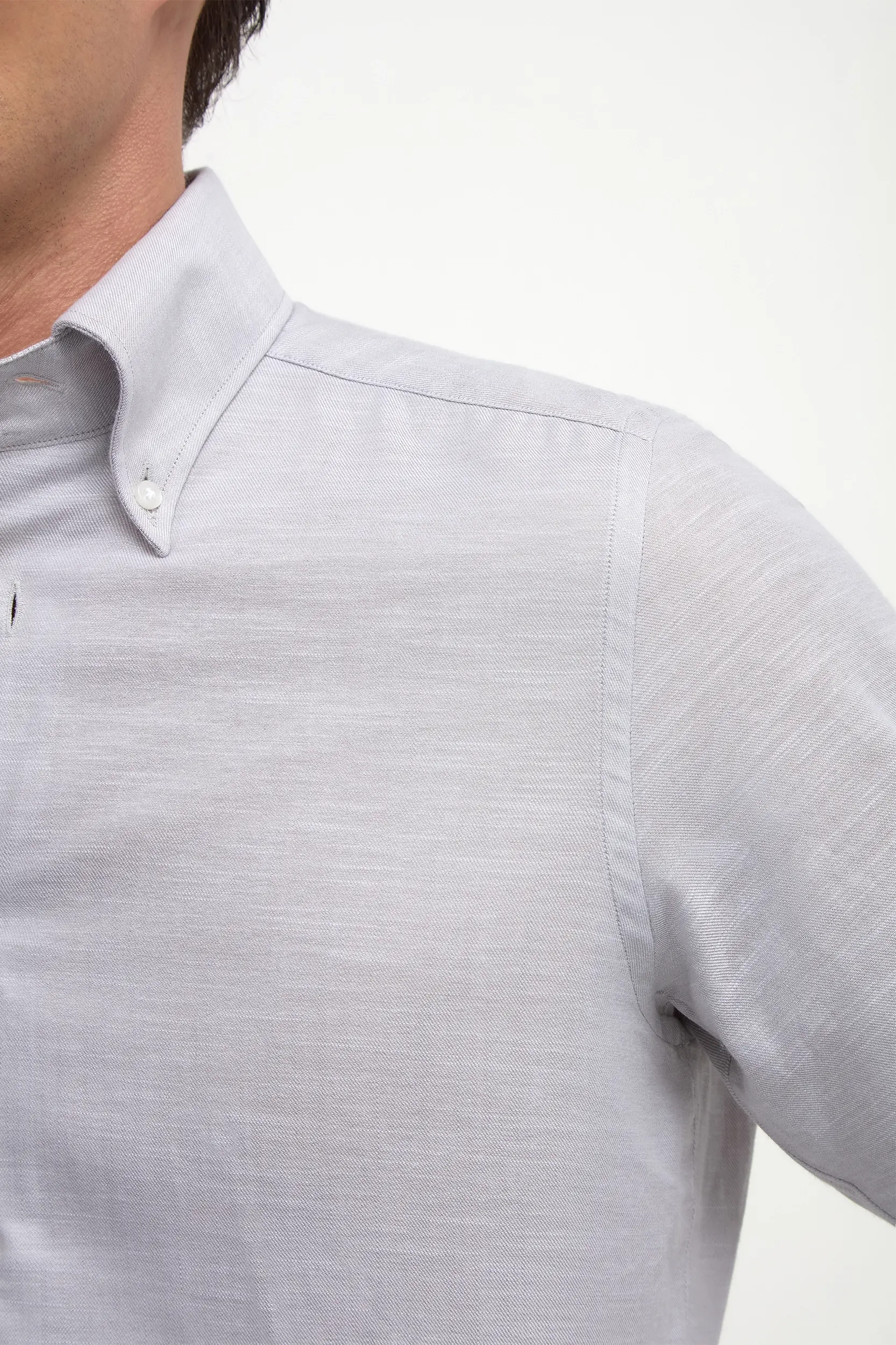 Stone chambray button down shirt - Made in Italy - Image 2