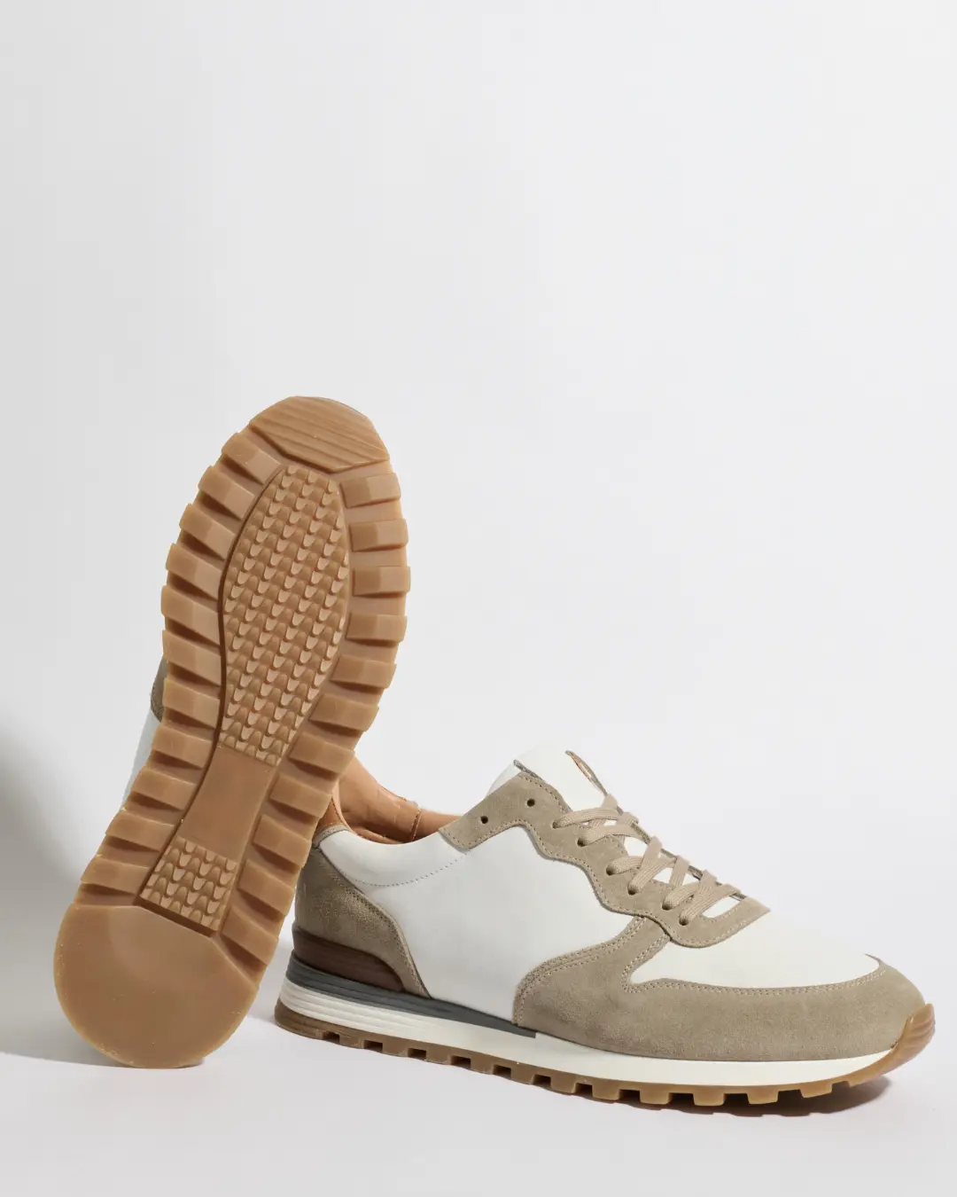 Taupe and white nabuk and suede runners - Made In Italy - Image 3