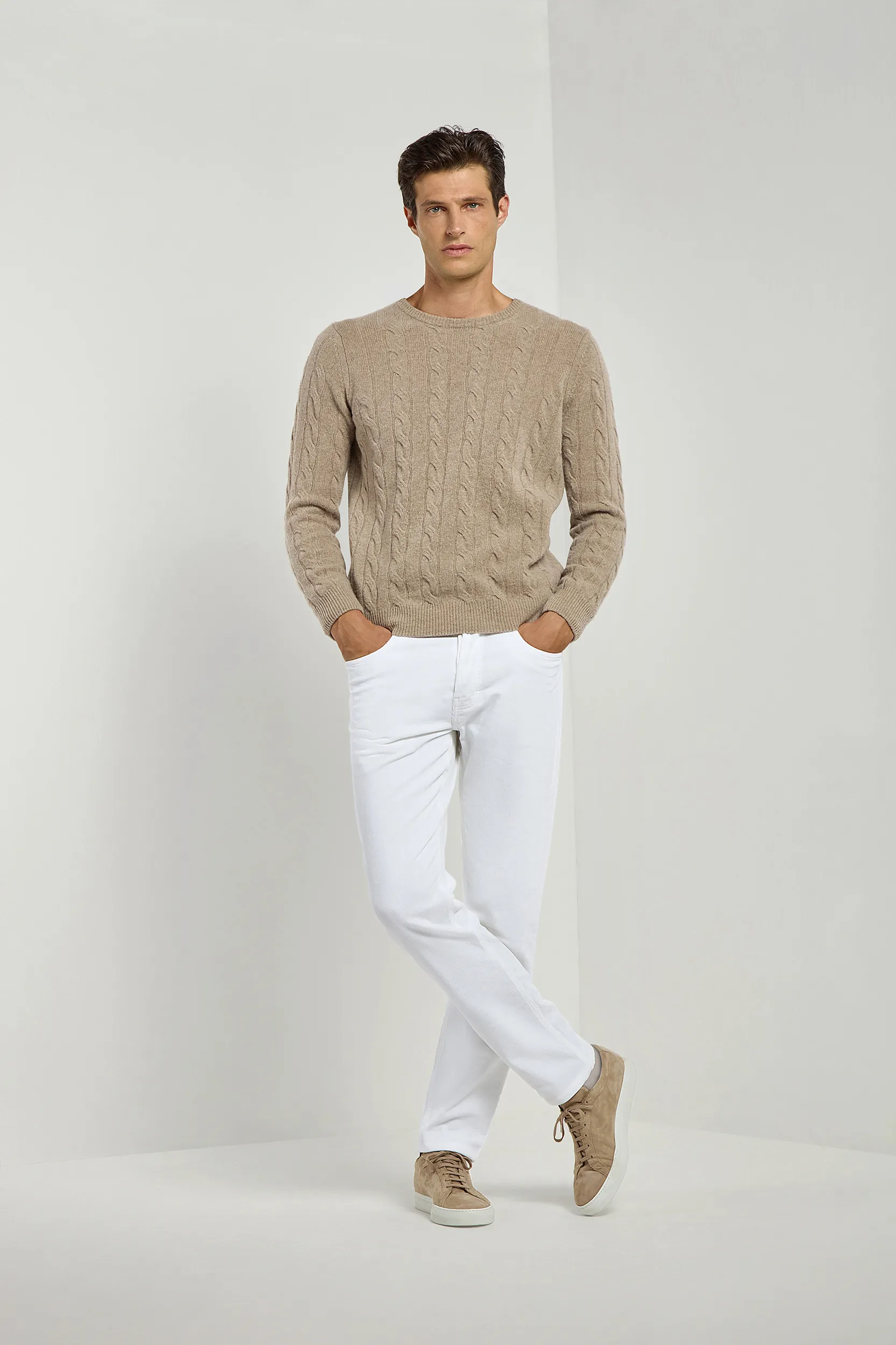 Taupe cable knit sweater – Made in italy - Image 3