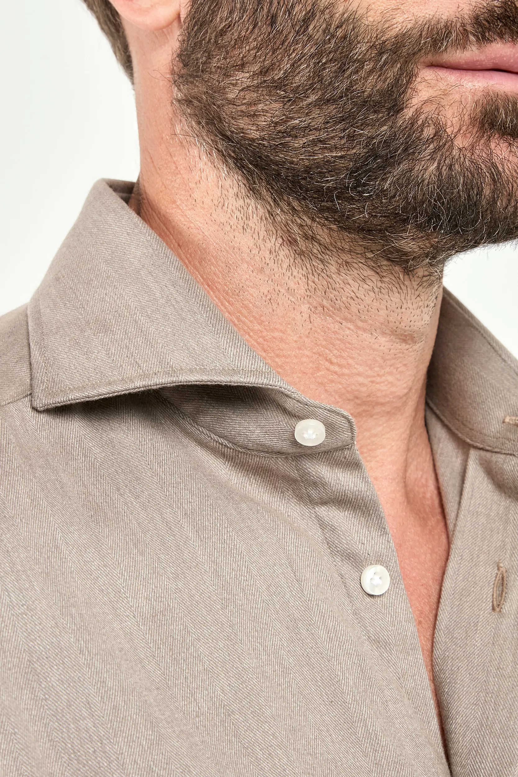 Taupe cotton and Tencel™ shirt - Made In Italy - Image 4